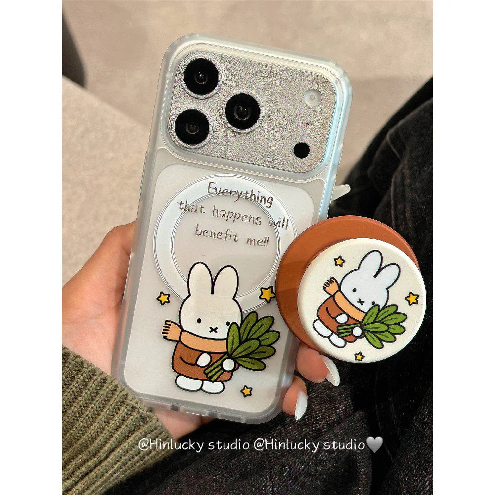 Ameigas Cute Cartoon Yuzu Leaf Bunny Magnetic Stand Phone Case - Ameigas
