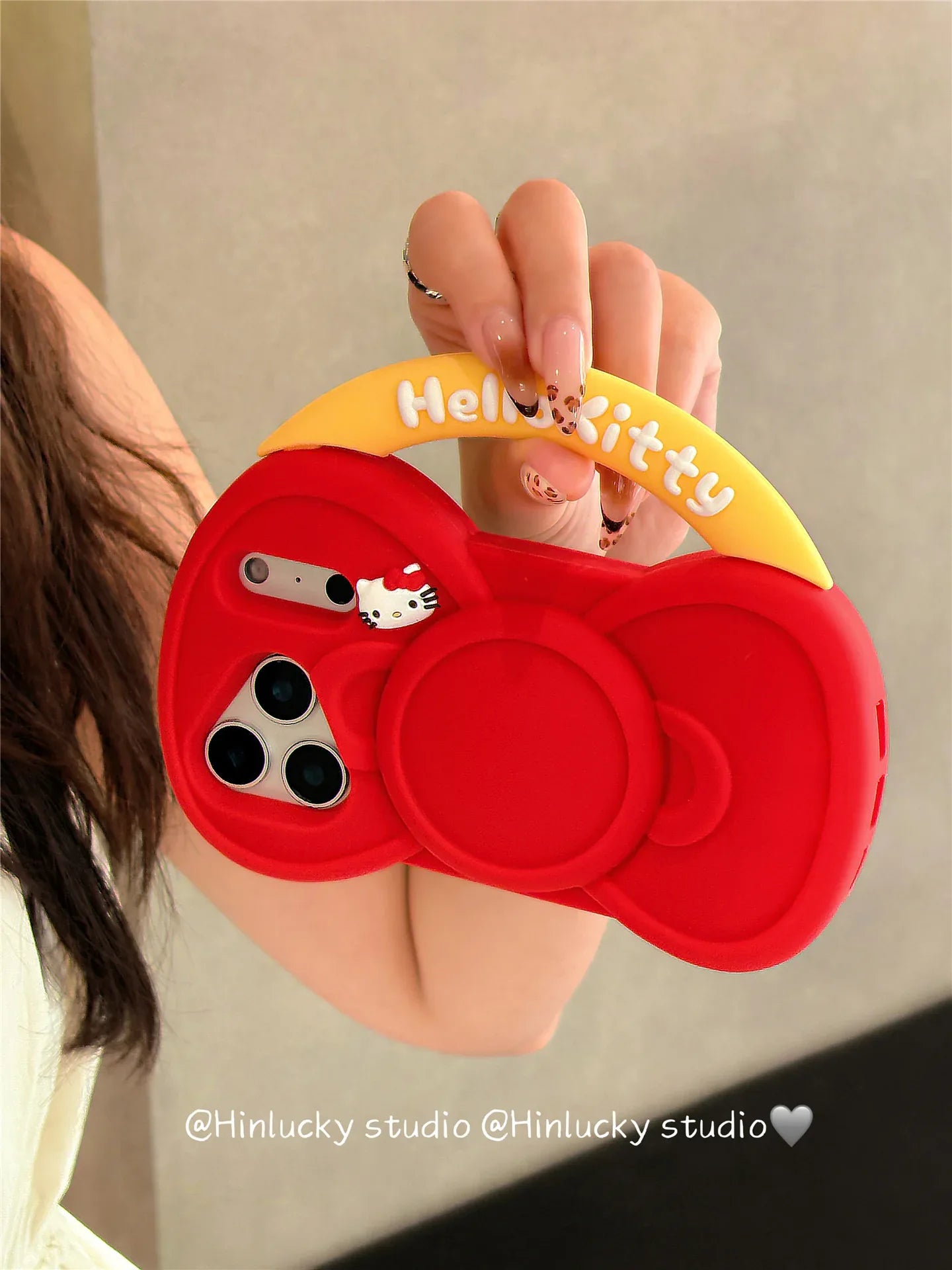 Ameigas Bow-Tied Whiskers Case - Red Ribbon Kitty Silicone Cover for iPhone - Ameigas