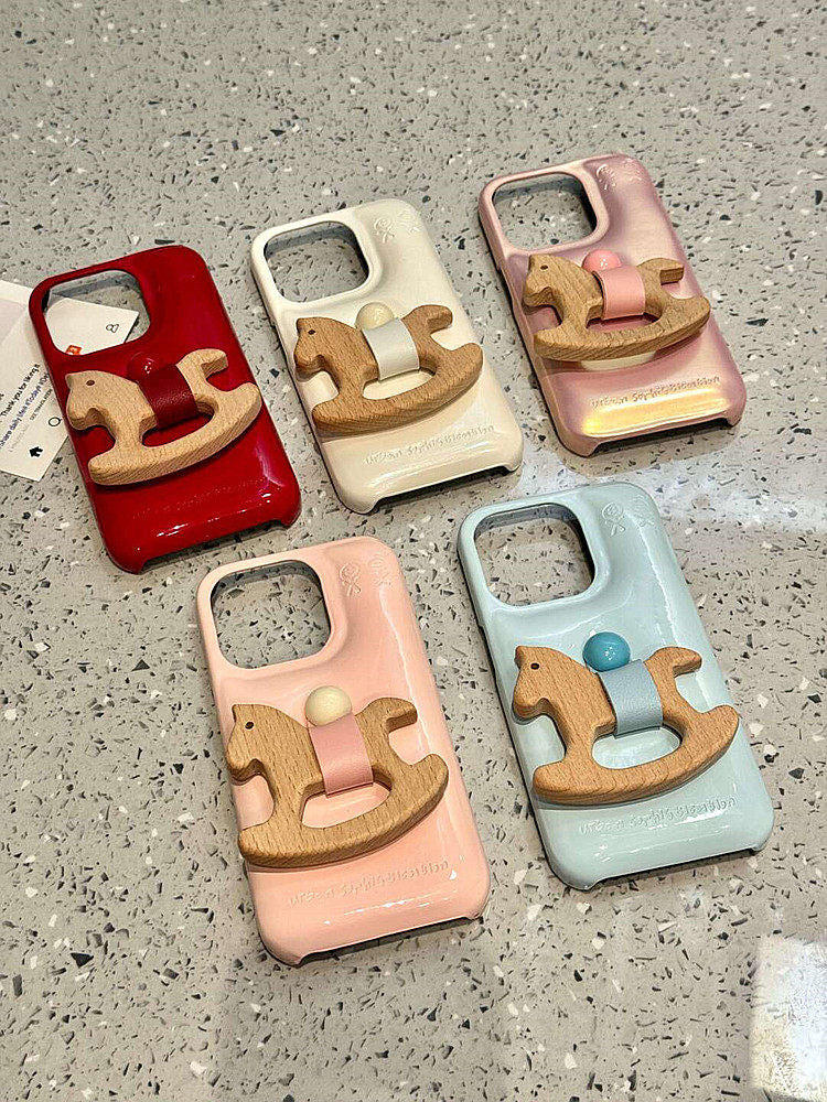Ameigas Equestrian Buddy Case - 3D Rocking Horse Stand & Soap-Smooth Leather Cover