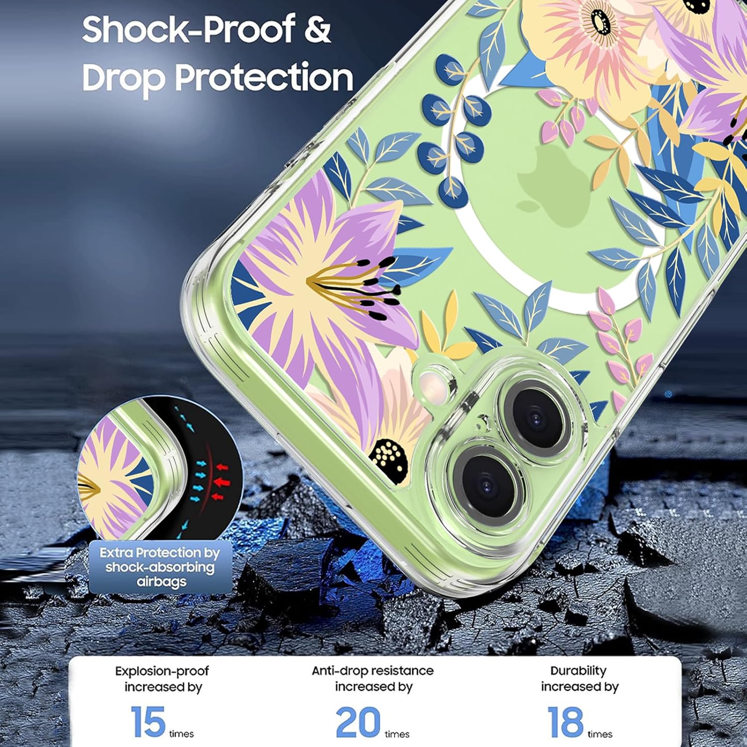 Ameigas Floral Magnetic Clear Bumper Case with Camera Protection