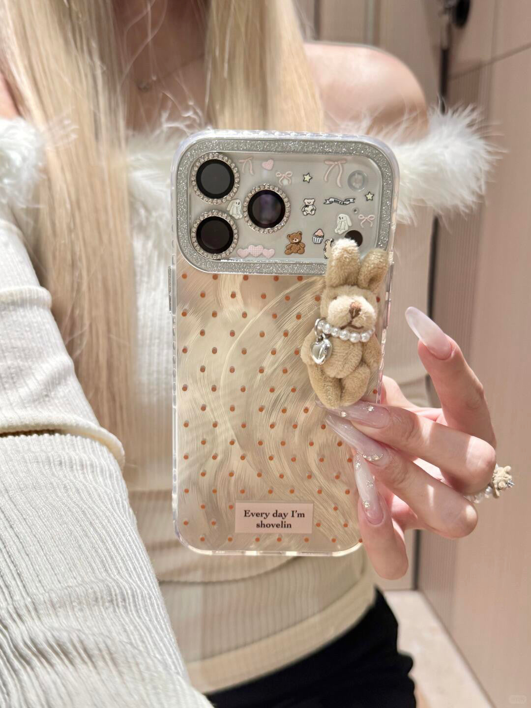 Ameigas Sparkly Bunny Polka Dot Soft Phone Case