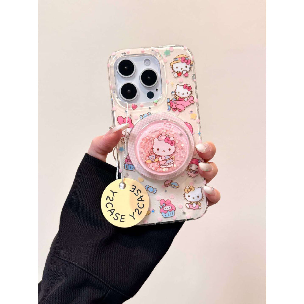 Ameigas Magnetic Maid Kitty Case - Cute Heart & Lace Design with Detachable Pearl Chain & 2-Layer IMD Protection