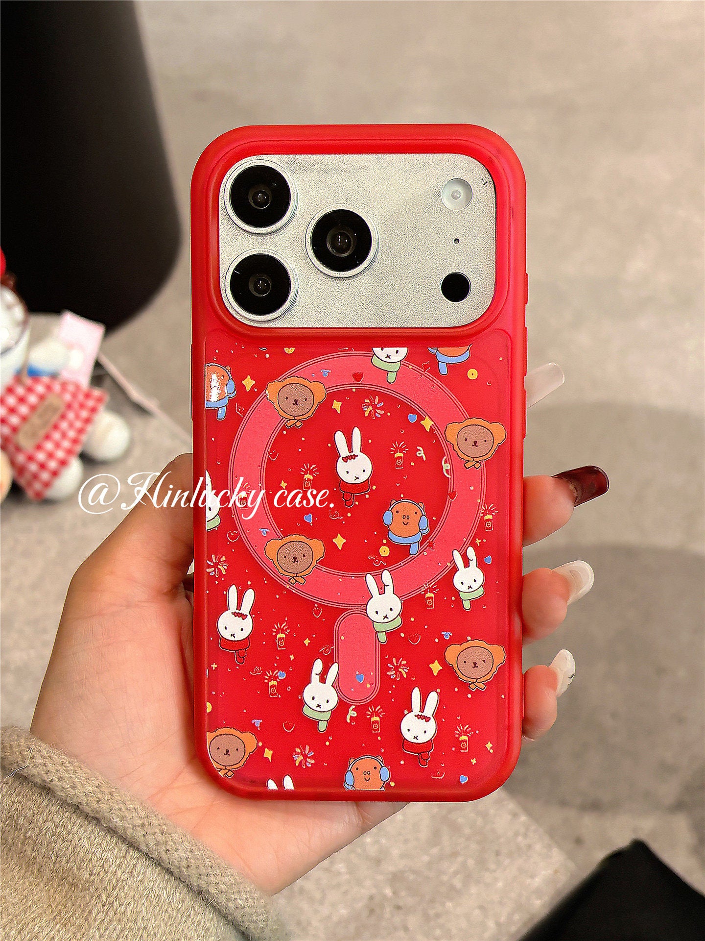 Ameigas Sparkler Bunny Case - Red Fireworks & Miffy-Inspired MagSafe Skin-Feel Cover