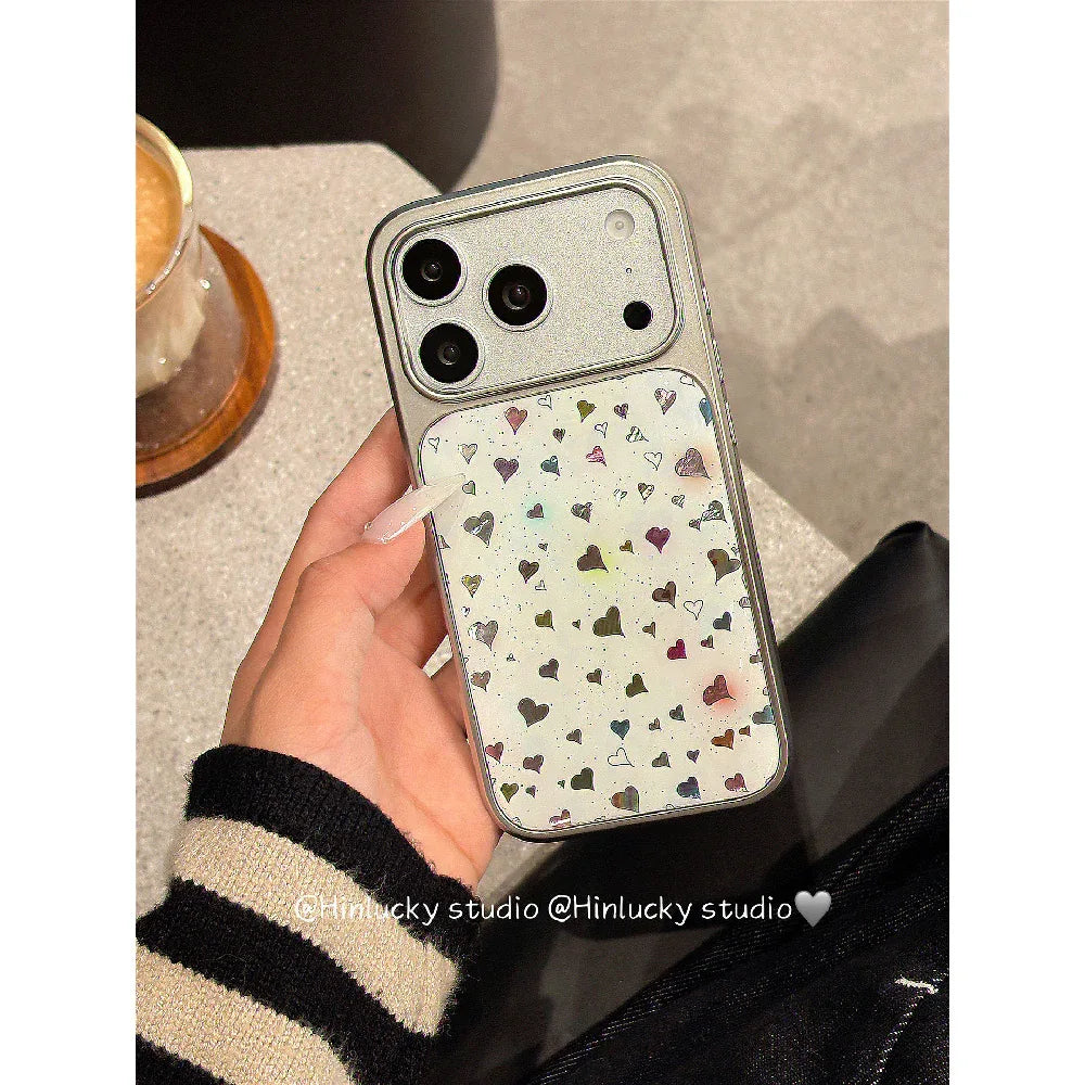 Ameigas Chroma Splash Case - Gradient Ink & Electroplated Silver Hearts MagSafe Cover - Ameigas