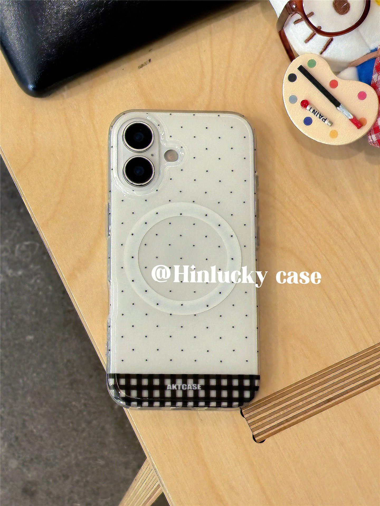 Ameigas Korean Ins Plaid Heart Polka Dot Magnetic Stand Phone Case