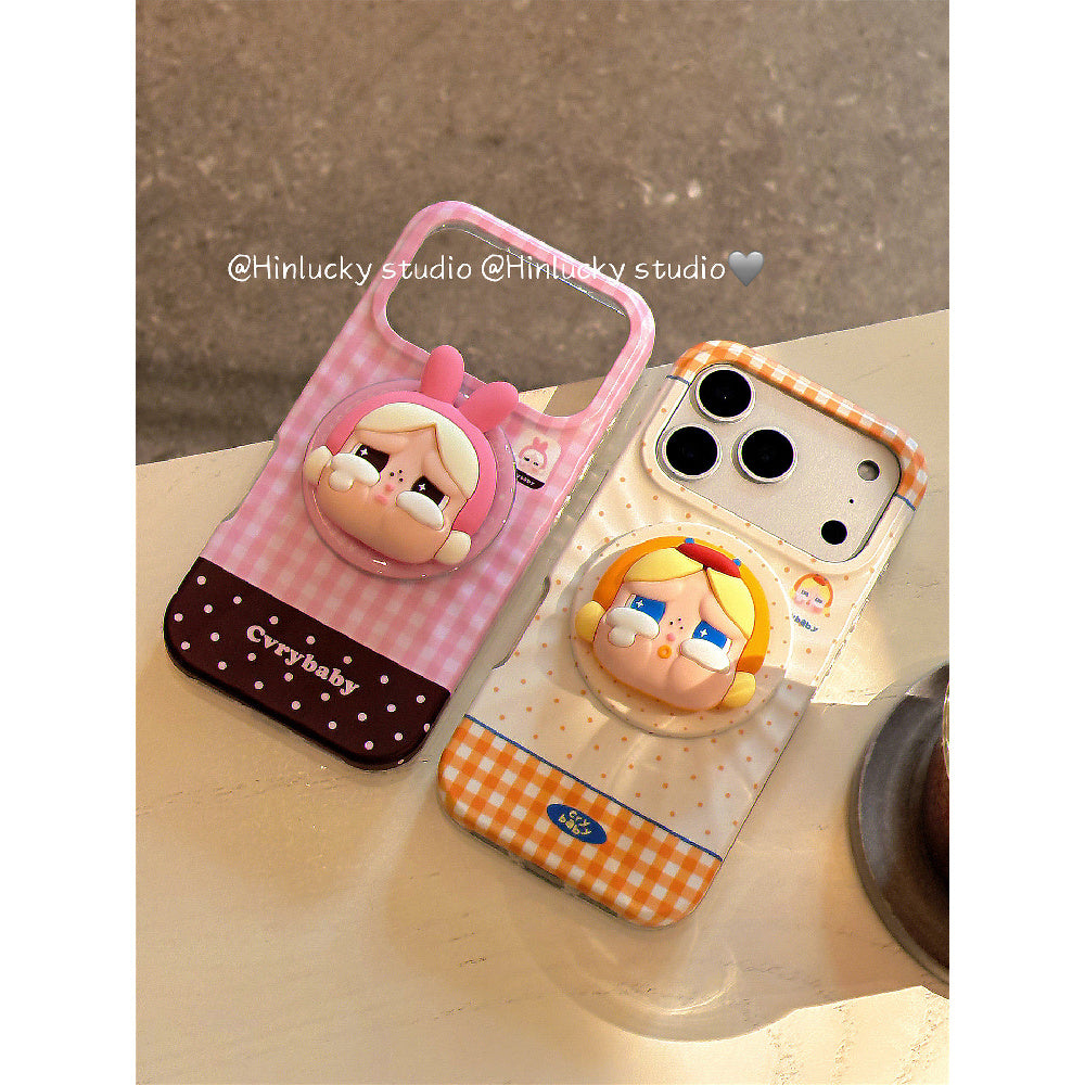 Ameigas Playful Cartoon Plaid Polka Chick & Bunny Magnetic Stand Phone Case