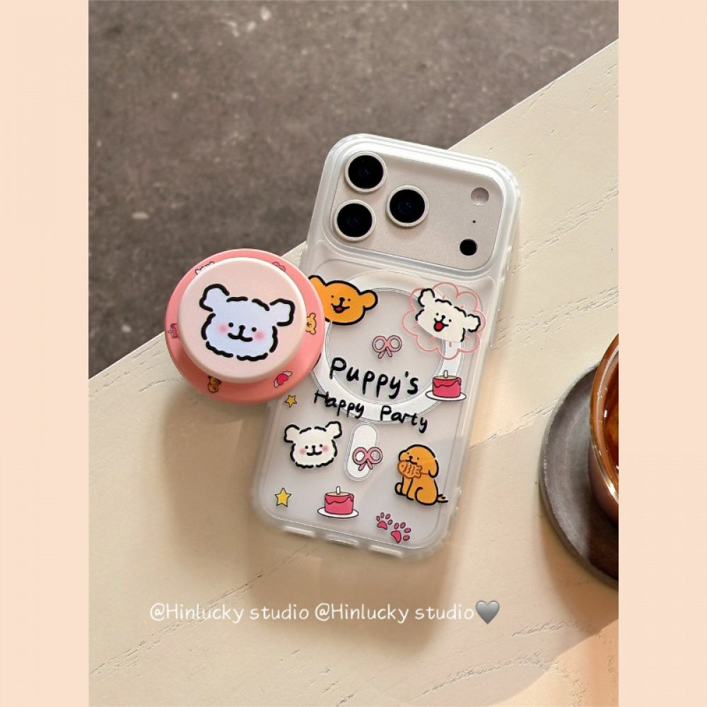 Ameigas Playful Pup Case - Cute Cartoon Dog MagSafe Frosted Cover with Stand