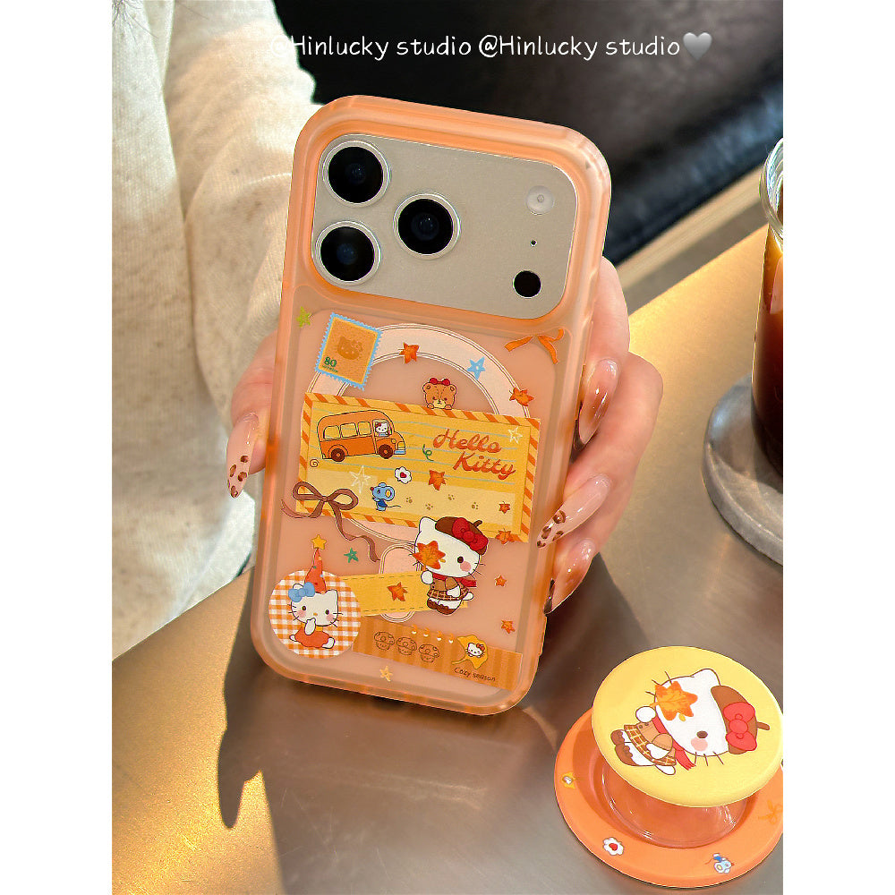 Ameigas Starlit Maple Kitty Case - Autumn Cosmos Cat MagSafe Cover with Frosted Stand