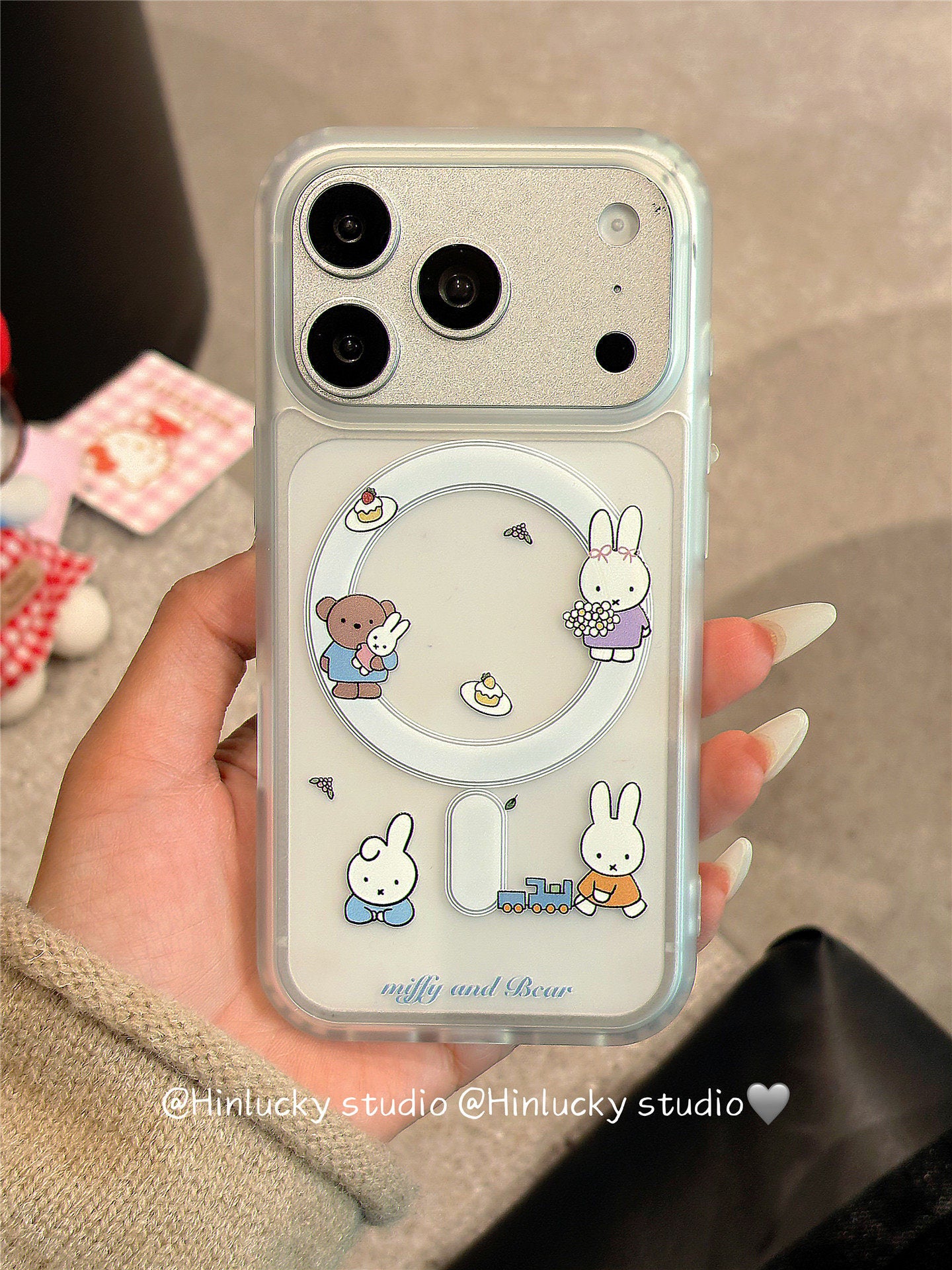Ameigas Frosted Bunny Case - Miffy-Inspired MagSafe Cover with Pull-Ring Stand