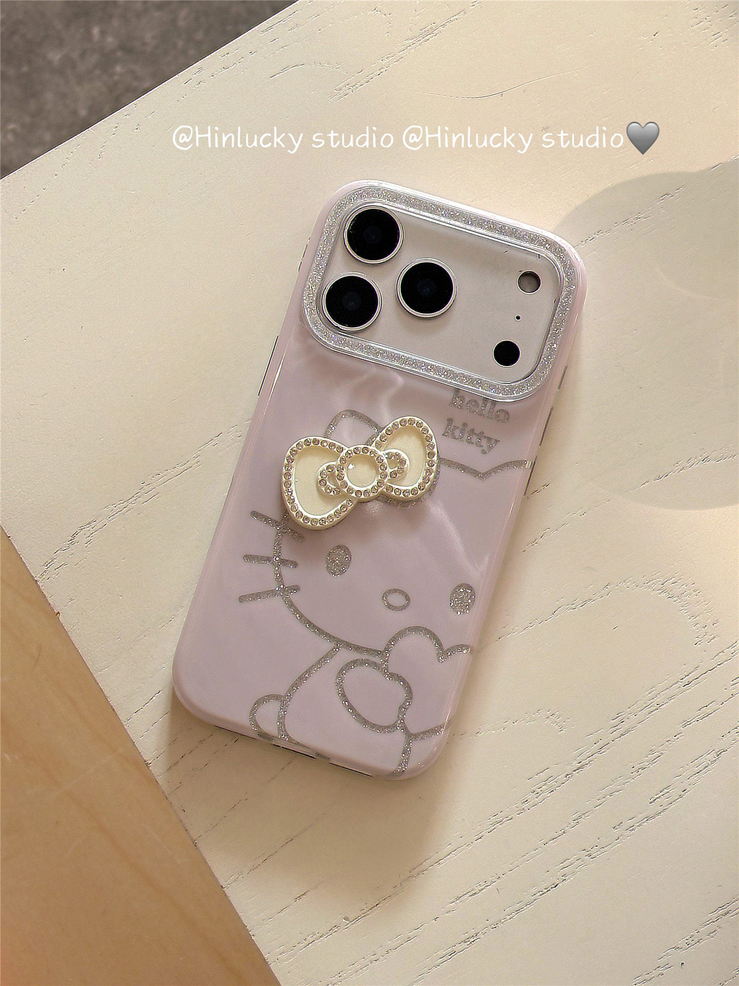 Ameigas Glitter Bow-Kitty Case - Pink Heart & Cat with MagSafe Pull-Ring