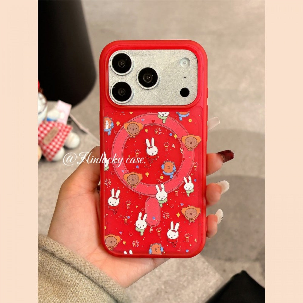 Ameigas Sparkler Bunny Case - Red Fireworks & Miffy-Inspired MagSafe Skin-Feel Cover