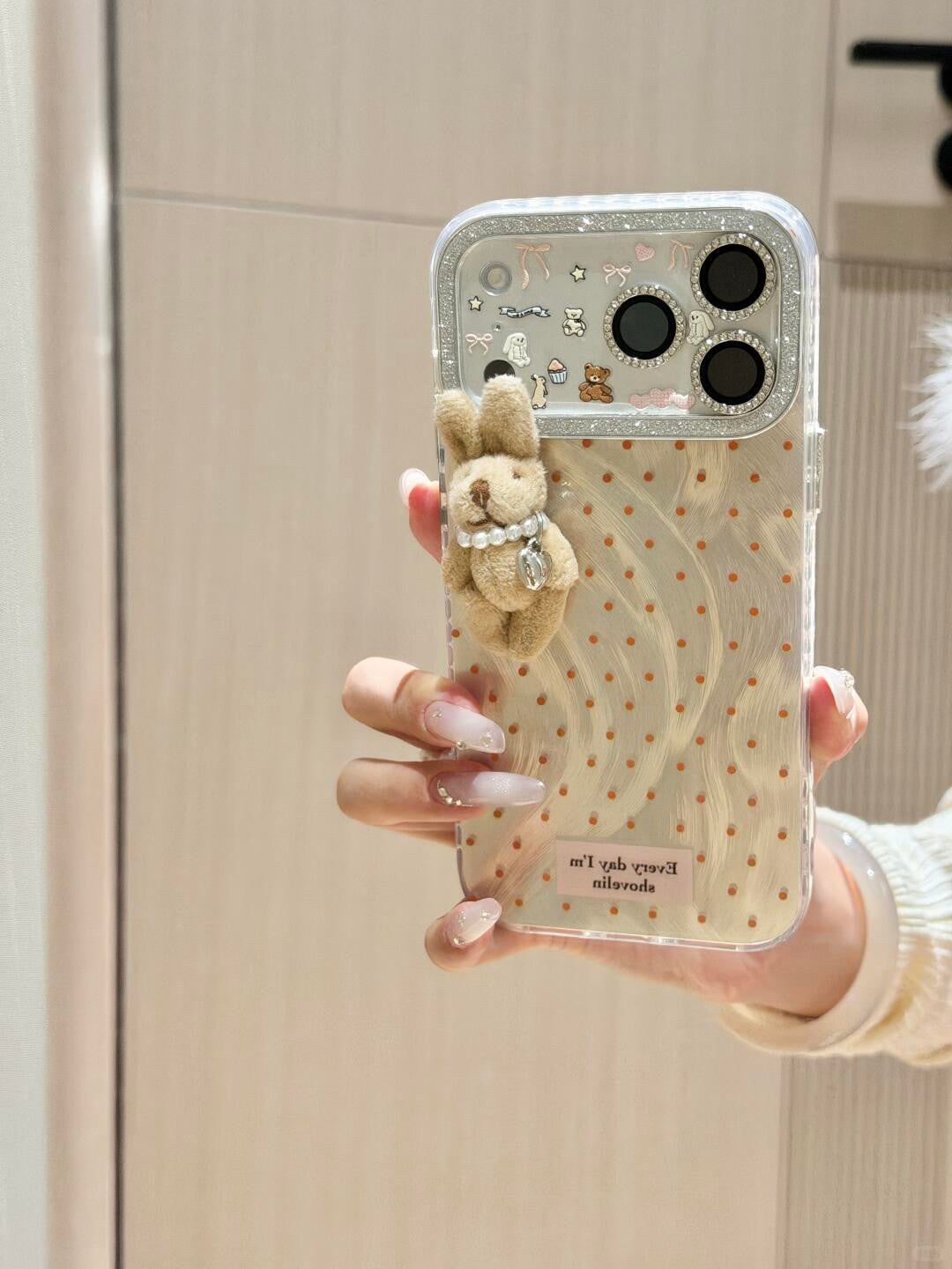 Ameigas Sparkly Bunny Polka Dot Soft Phone Case