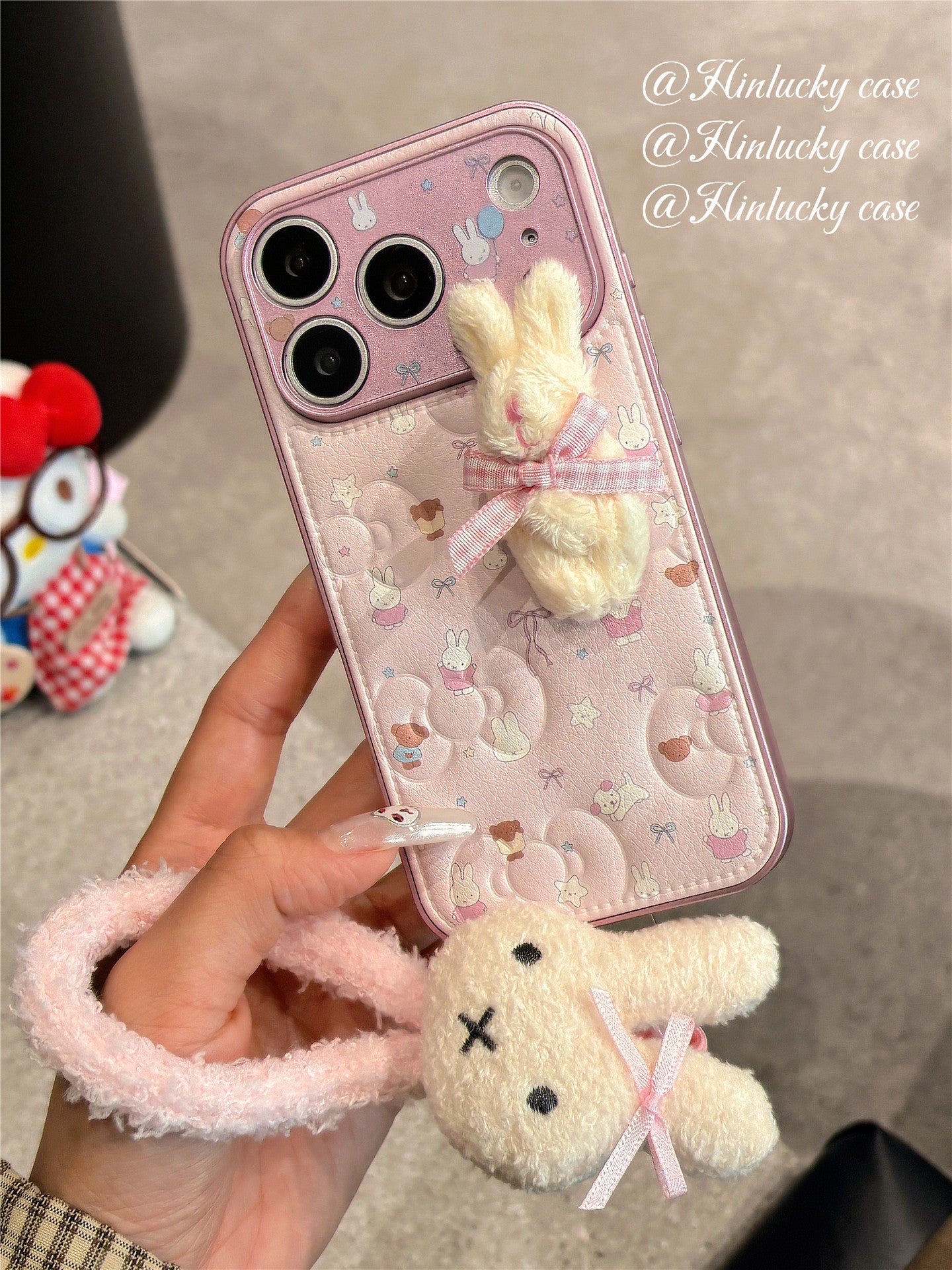 Ameigas Dreamy Bunny Strap Case - Plush Starry Rabbit with Detachable Lanyard Cover