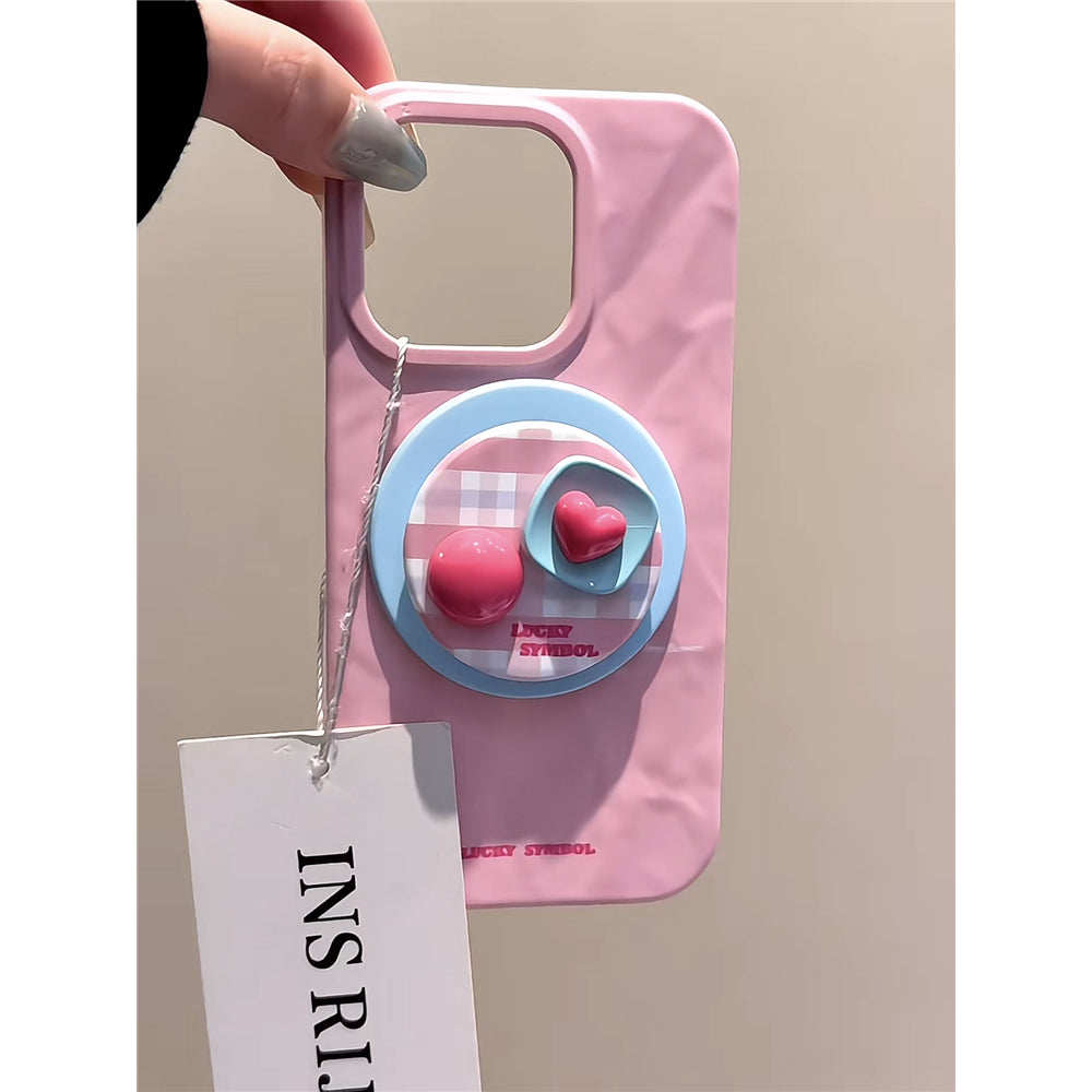 Ameigas Pop-Heart Case - Pink & Blue Collage with Magnetic Snap-Button Stand