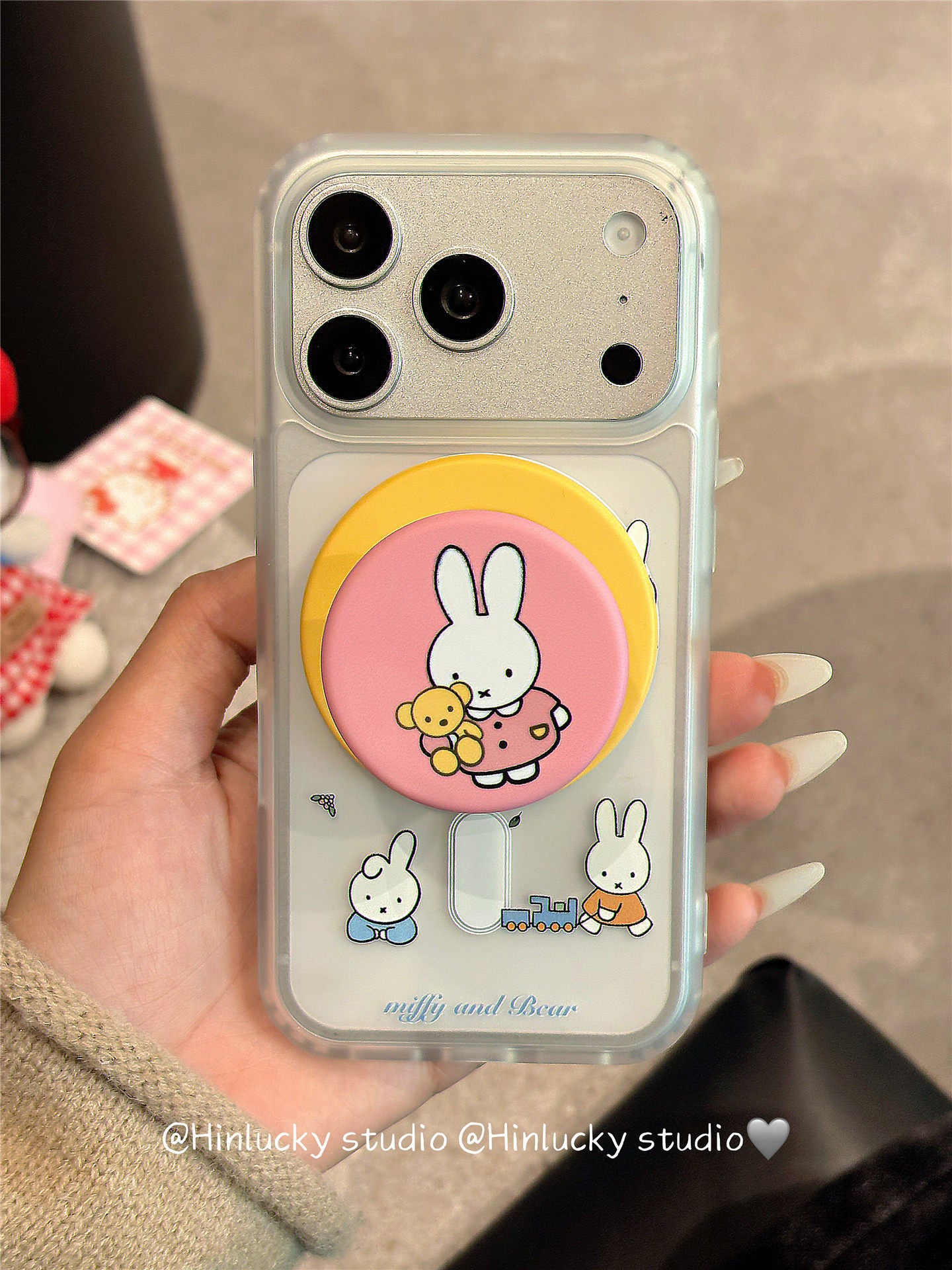 Ameigas Frosted Bunny Case - Miffy-Inspired MagSafe Cover with Pull-Ring Stand