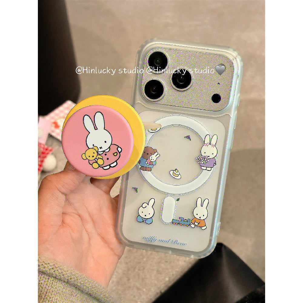 Ameigas Frosted Bunny Case - Miffy-Inspired MagSafe Cover with Pull-Ring Stand