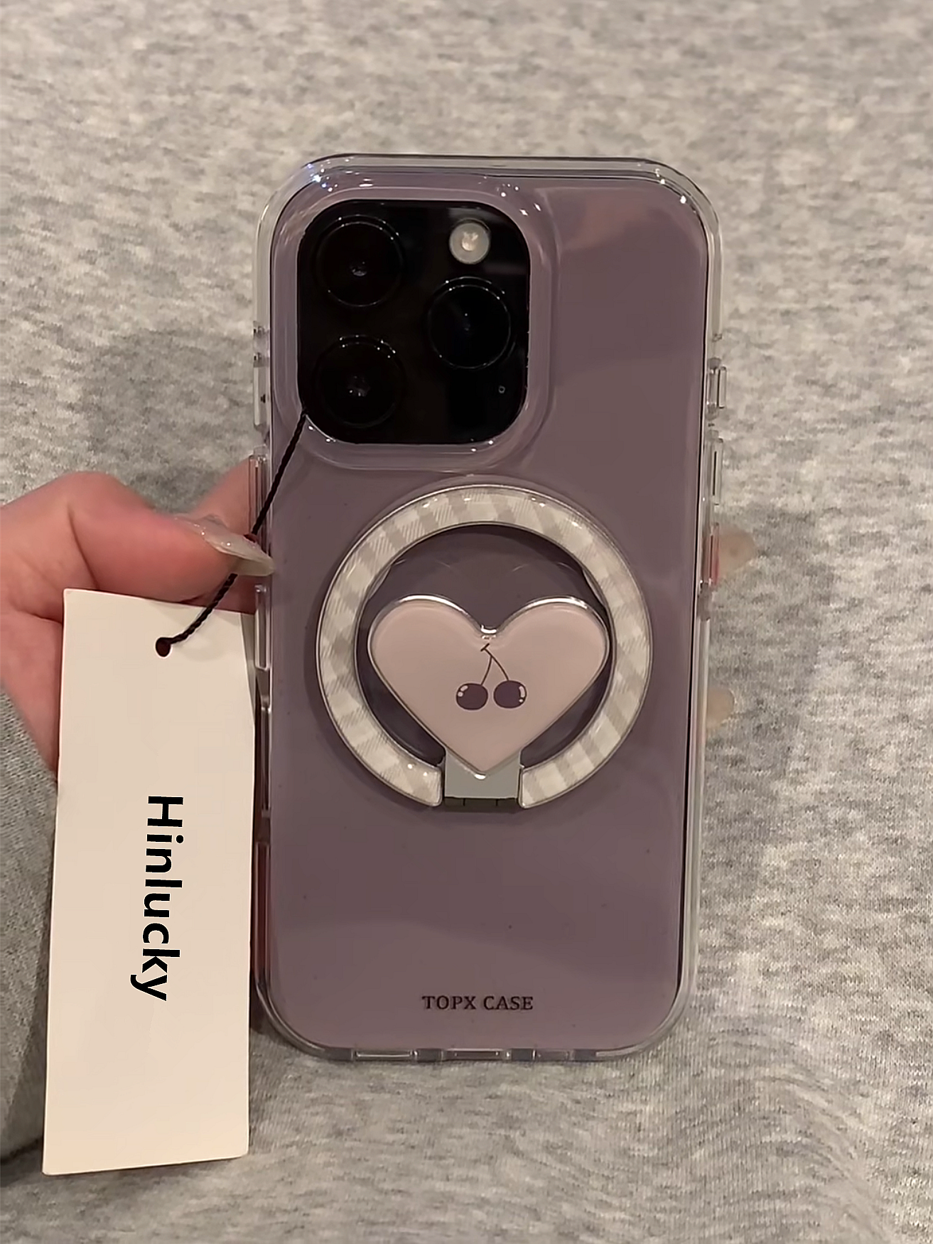 Ameigas Dusk Cherry Rotating Case - Smoky Lilac Heart & Cherry MagSafe 360° Stand Cover