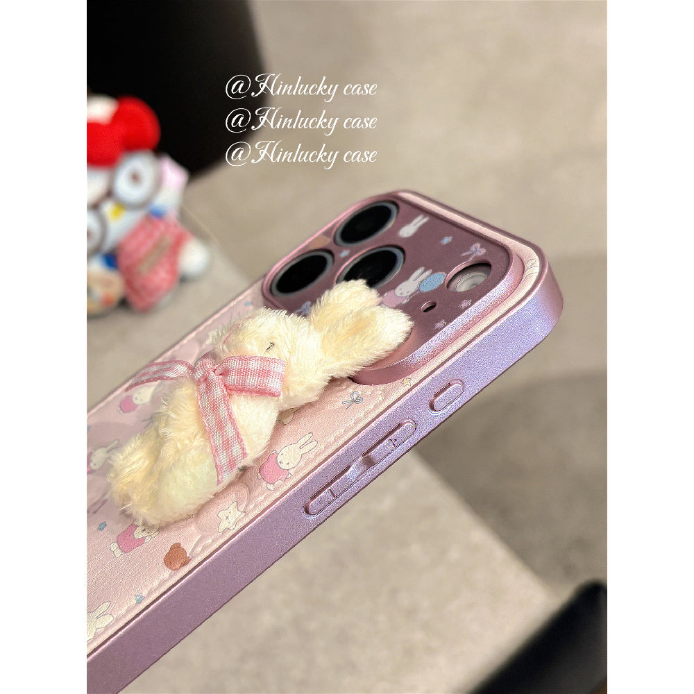 Ameigas Dreamy Bunny Strap Case - Plush Starry Rabbit with Detachable Lanyard Cover