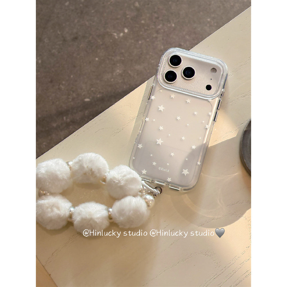 Ameigas Starry Frost Case - IMD Matte MagSafe Cover with Detachable Pompom Strap