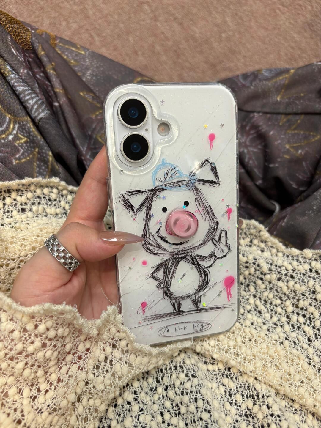 Ameigas INS Fun Cartoon Pig Nose Spinner Phone Case
