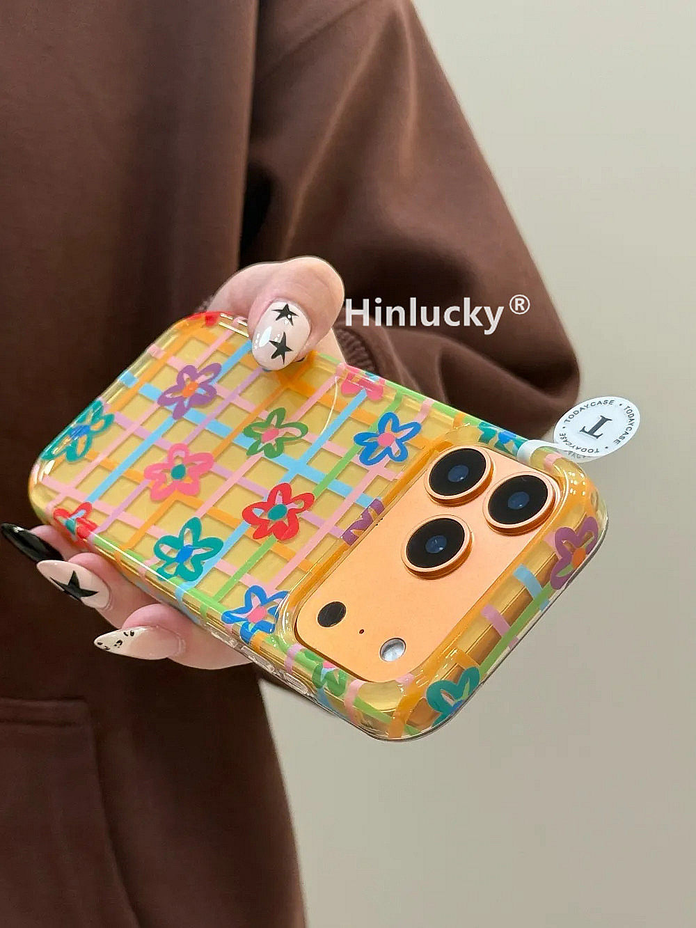 Ameigas INS Yellow Plaid Floral Dual-Layer Protective Phone Case