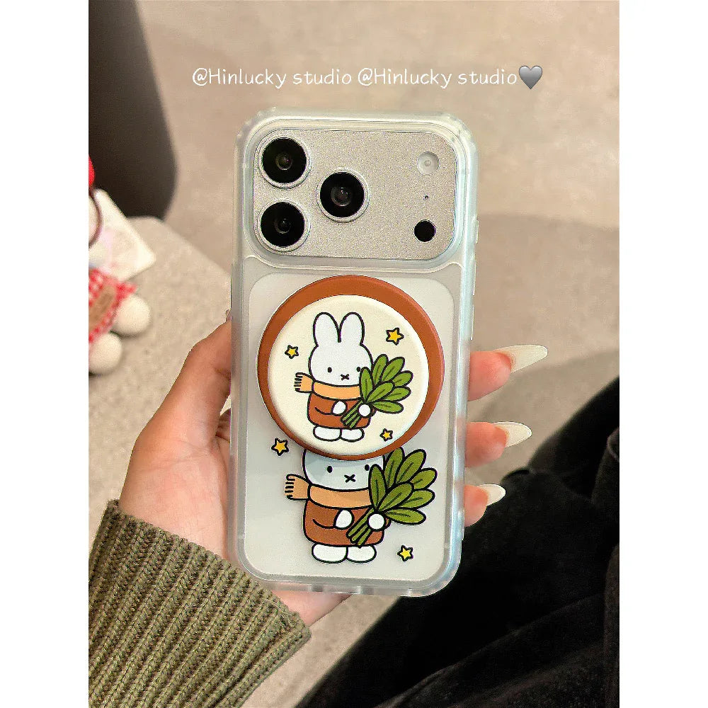 Ameigas Cute Cartoon Yuzu Leaf Bunny Magnetic Stand Phone Case - Ameigas