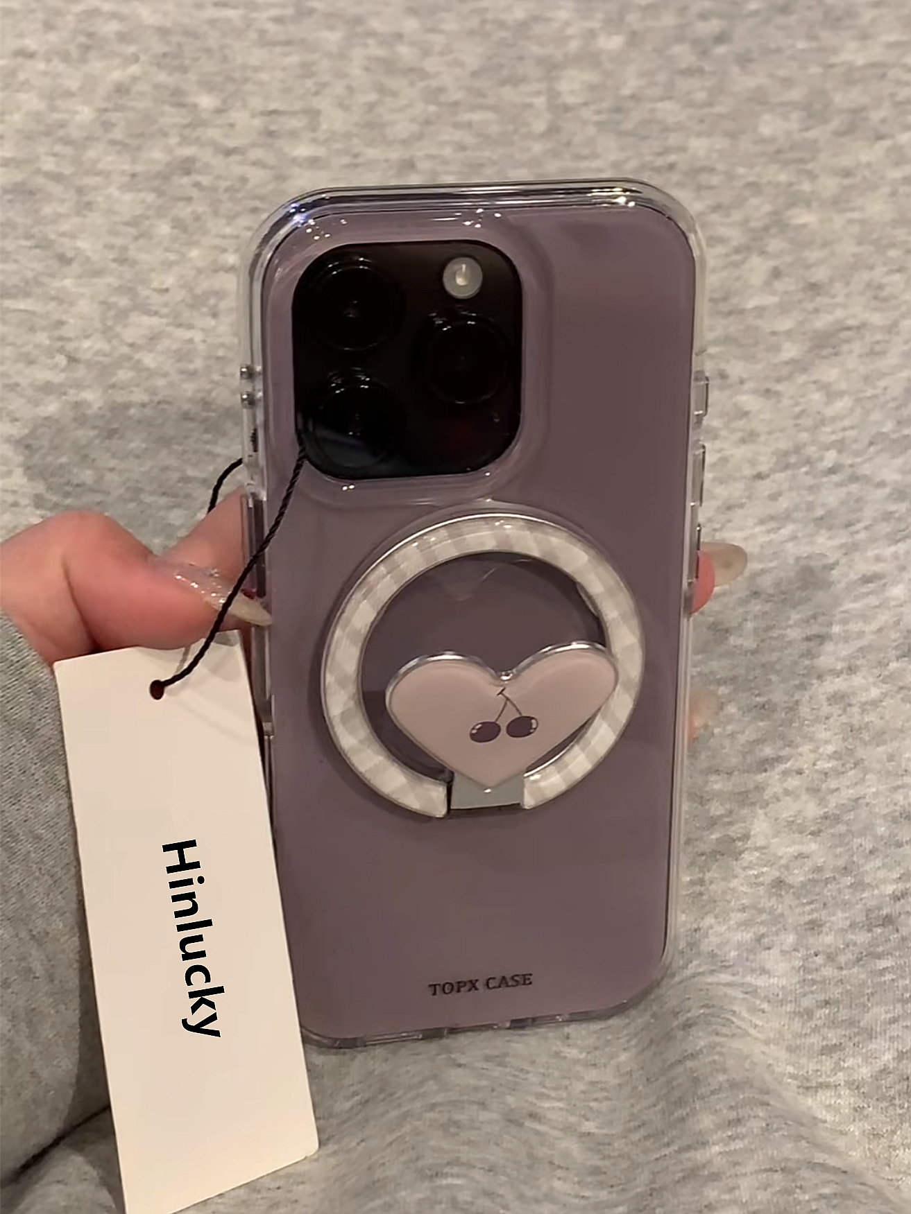 Ameigas Dusk Cherry Rotating Case - Smoky Lilac Heart & Cherry MagSafe 360° Stand Cover
