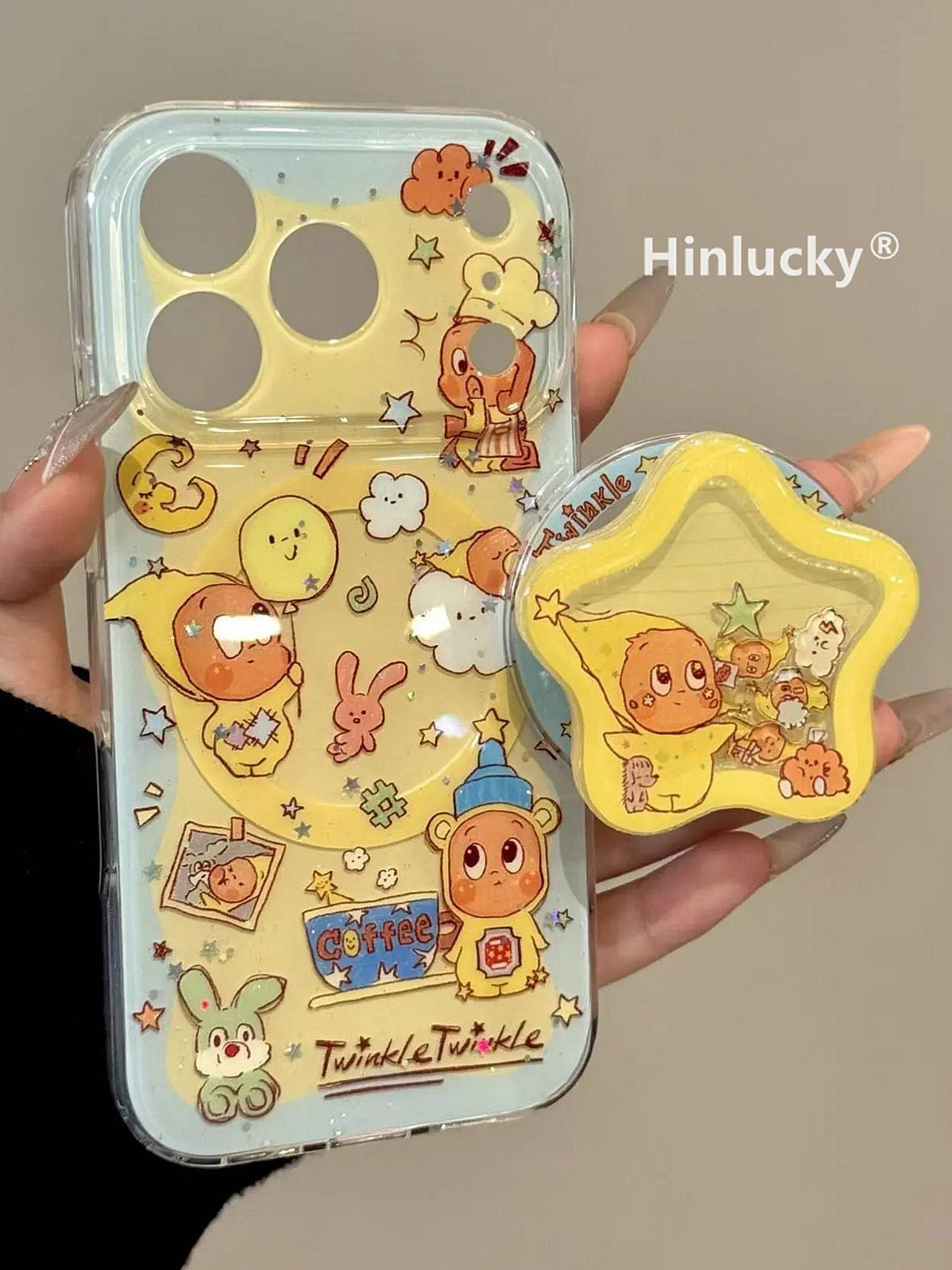 Ameigas Wobble Star-Balloon Case - Bobbling Character with Glitter & Magnetic Stand