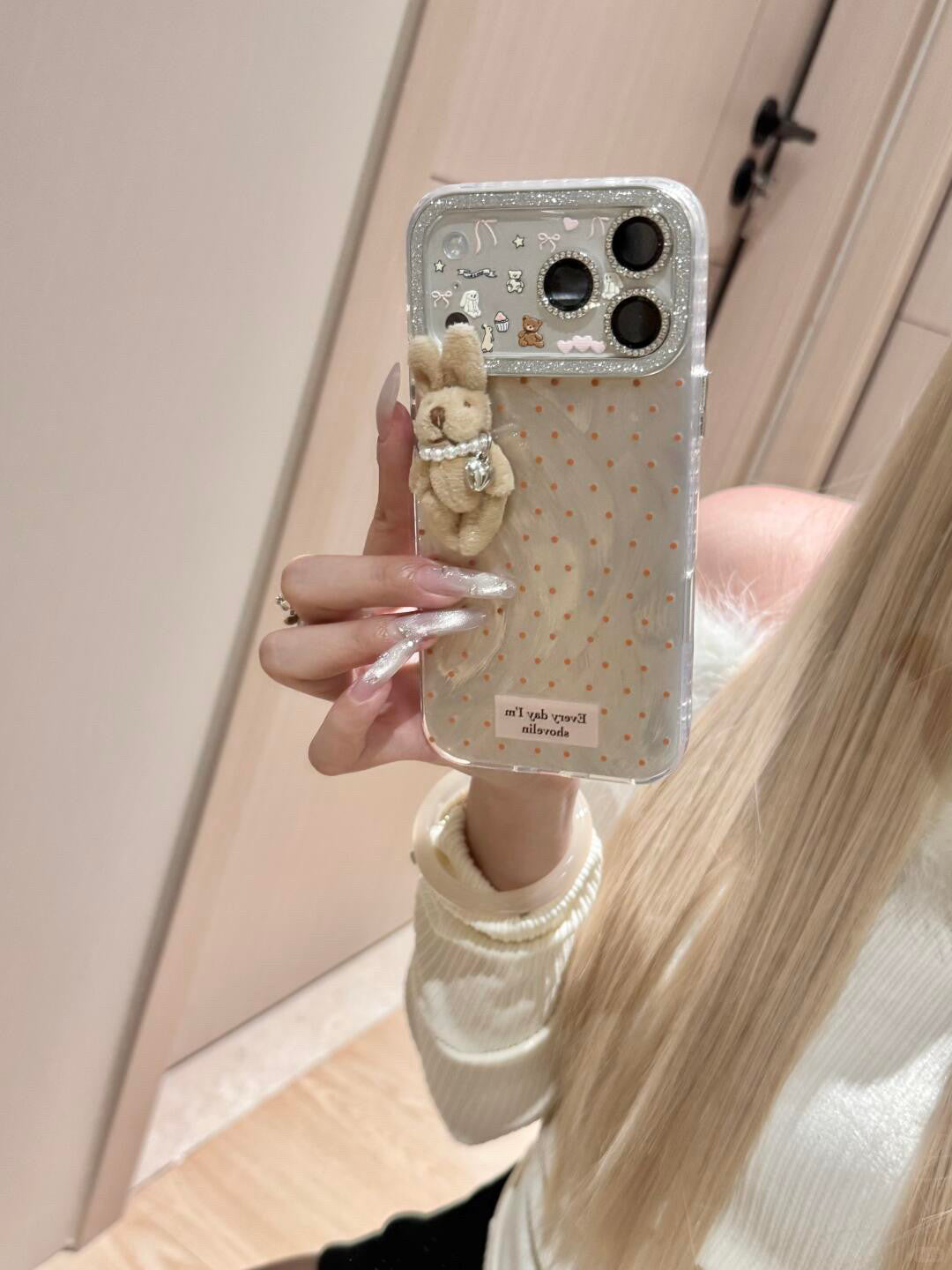 Ameigas Sparkly Bunny Polka Dot Soft Phone Case