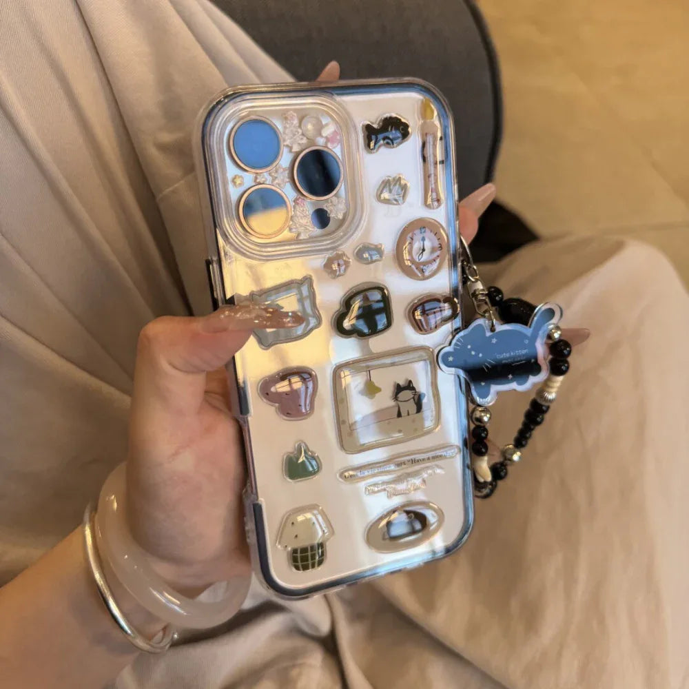 Ameigas DIY Pet Alarm Clock Case - Interactive Black Cat & White Dog with 3D Stickers & Soft Shell - Ameigas