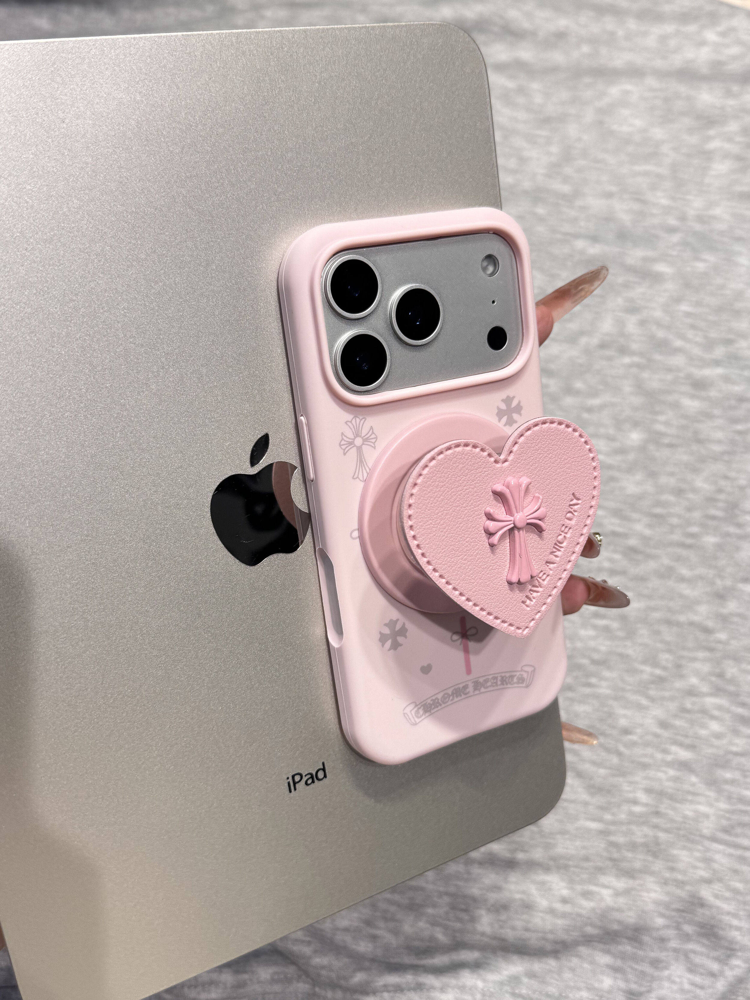 Ameigas Sweet Punk Case - Silicone with Chrome Hearts Cross Design & MagSafe