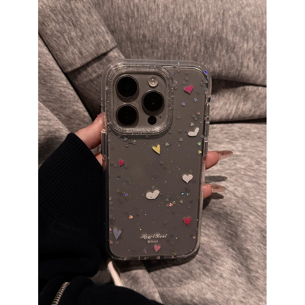 Ameigas Glitter Hearts Case - Korean Style Iridescent Love Design with Double-Layer Rounded Edge Protection