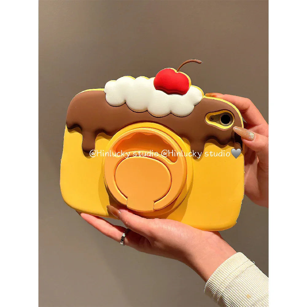 Ameigas Cherry Pudding Rotating Stand Case - Korean Style 360° Swivel Cover for iPad - Ameigas