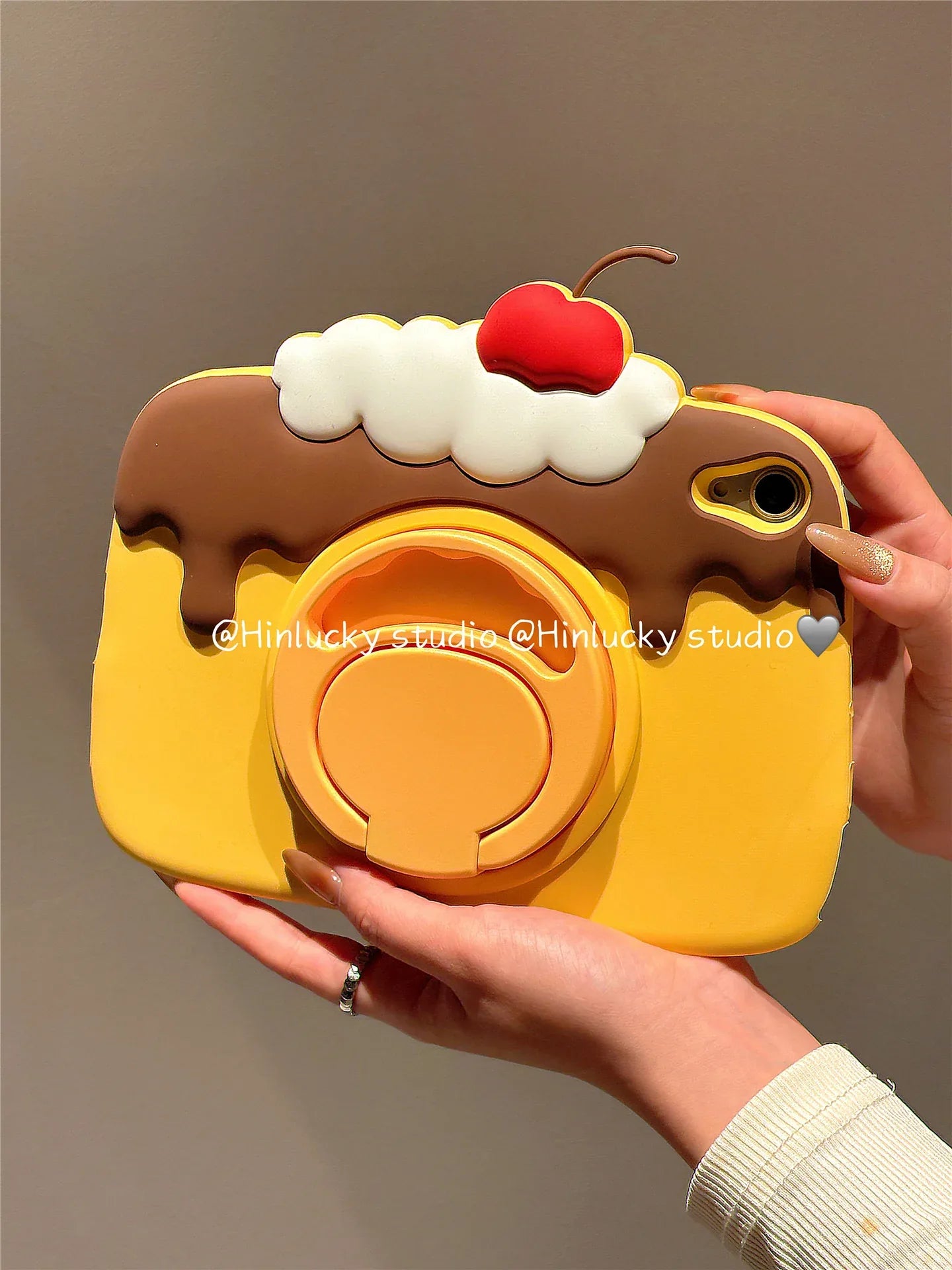 Ameigas Cherry Pudding Rotating Stand Case - Korean Style 360° Swivel Cover for iPad - Ameigas