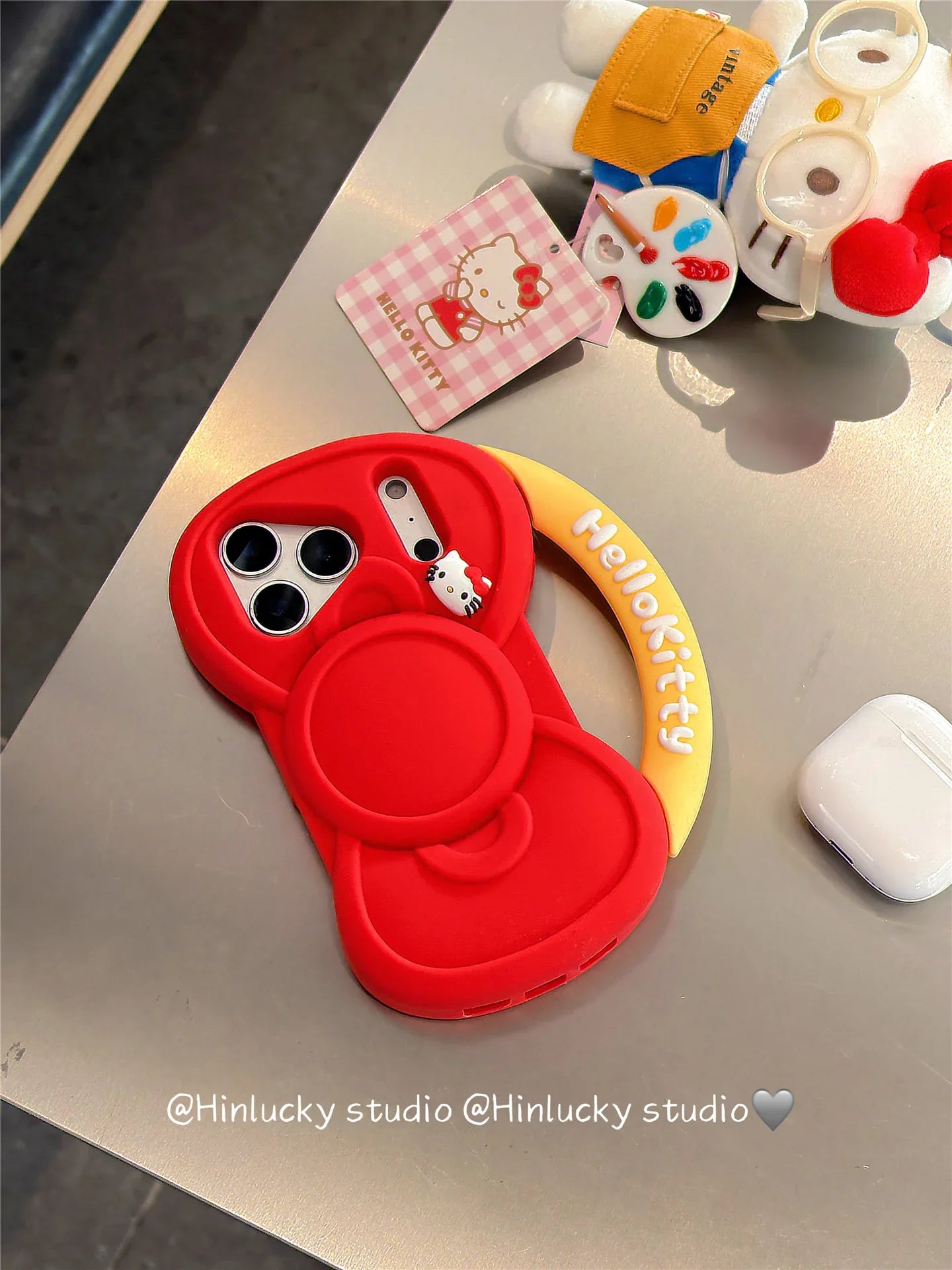 Ameigas Bow-Tied Whiskers Case - Red Ribbon Kitty Silicone Cover for iPhone - Ameigas