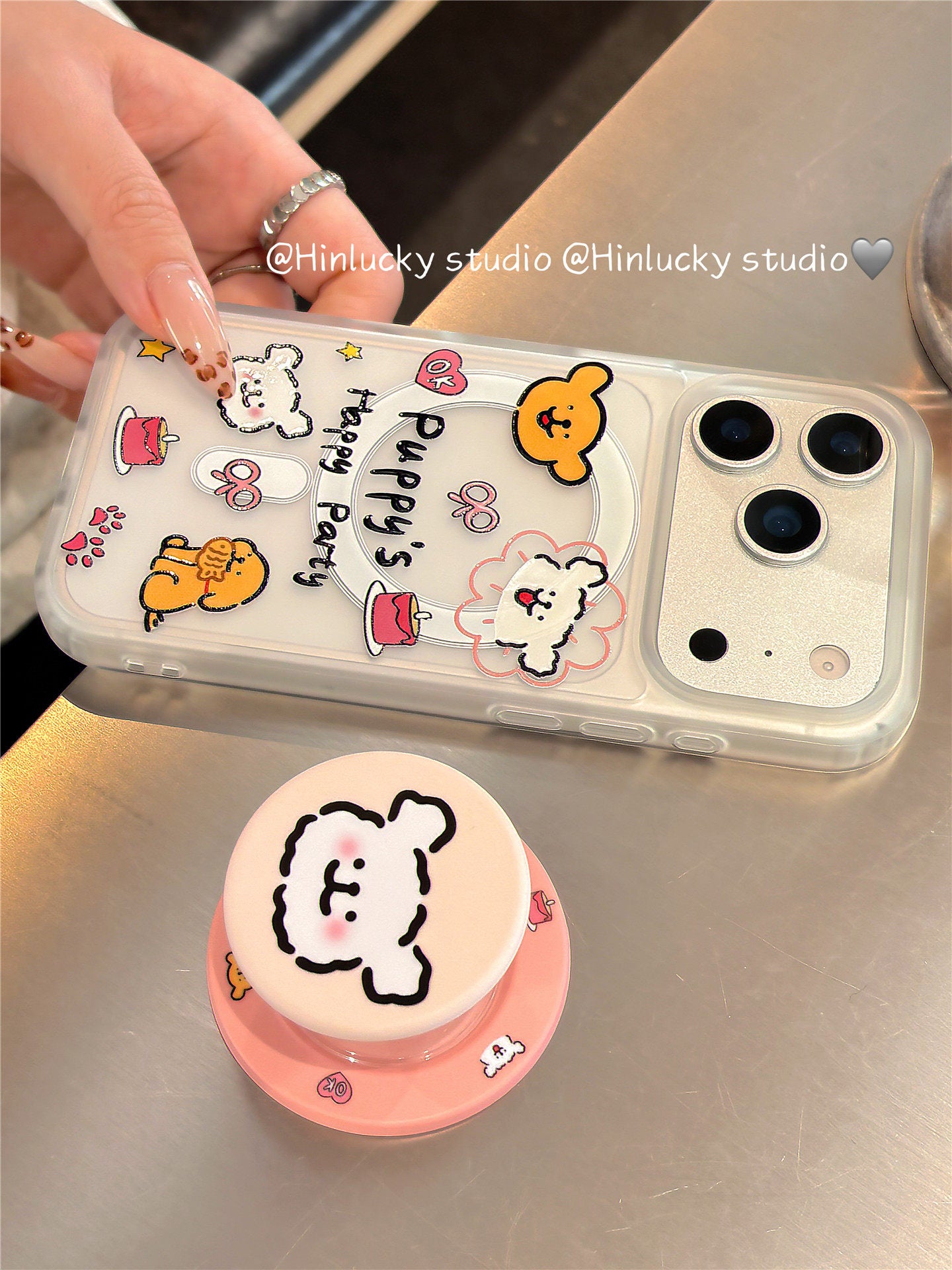 Ameigas Playful Pup Case - Cute Cartoon Dog MagSafe Frosted Cover with Stand