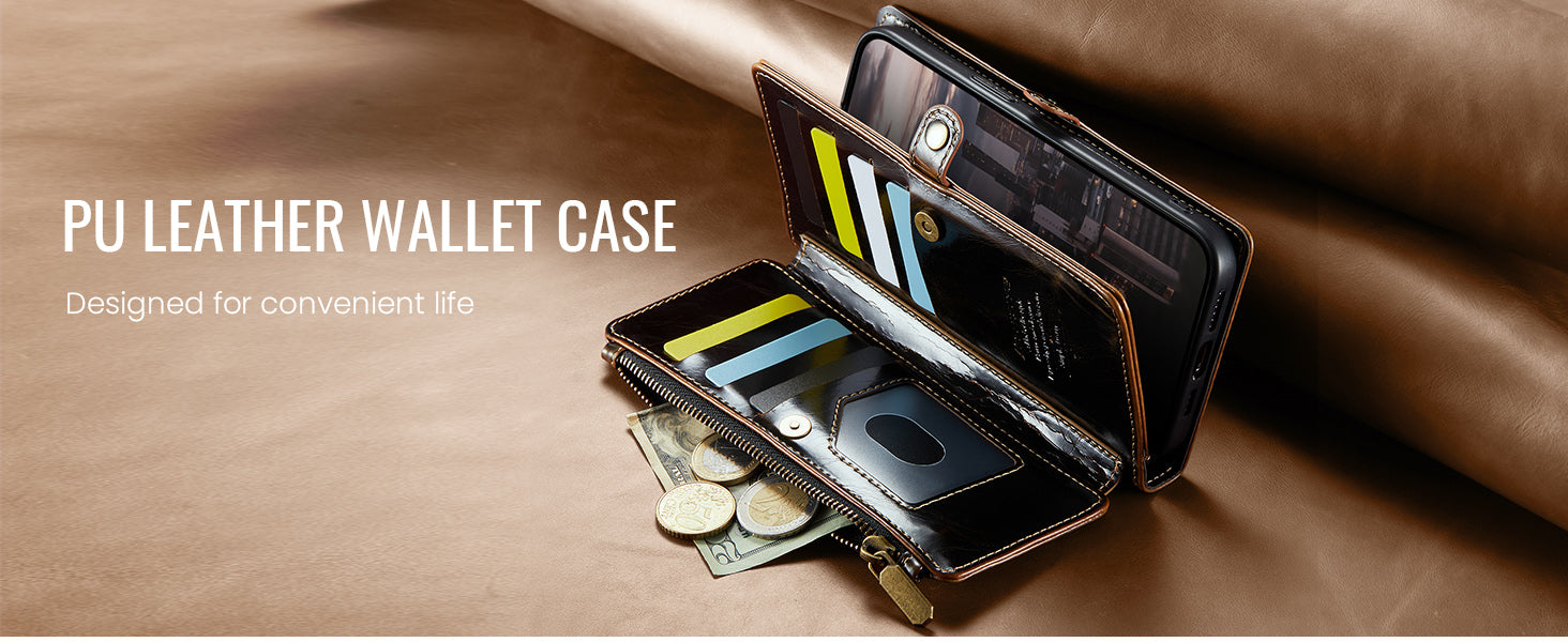 Ameigas RFID Blocking Zipper Wallet Phone Case with Magnetic Snap