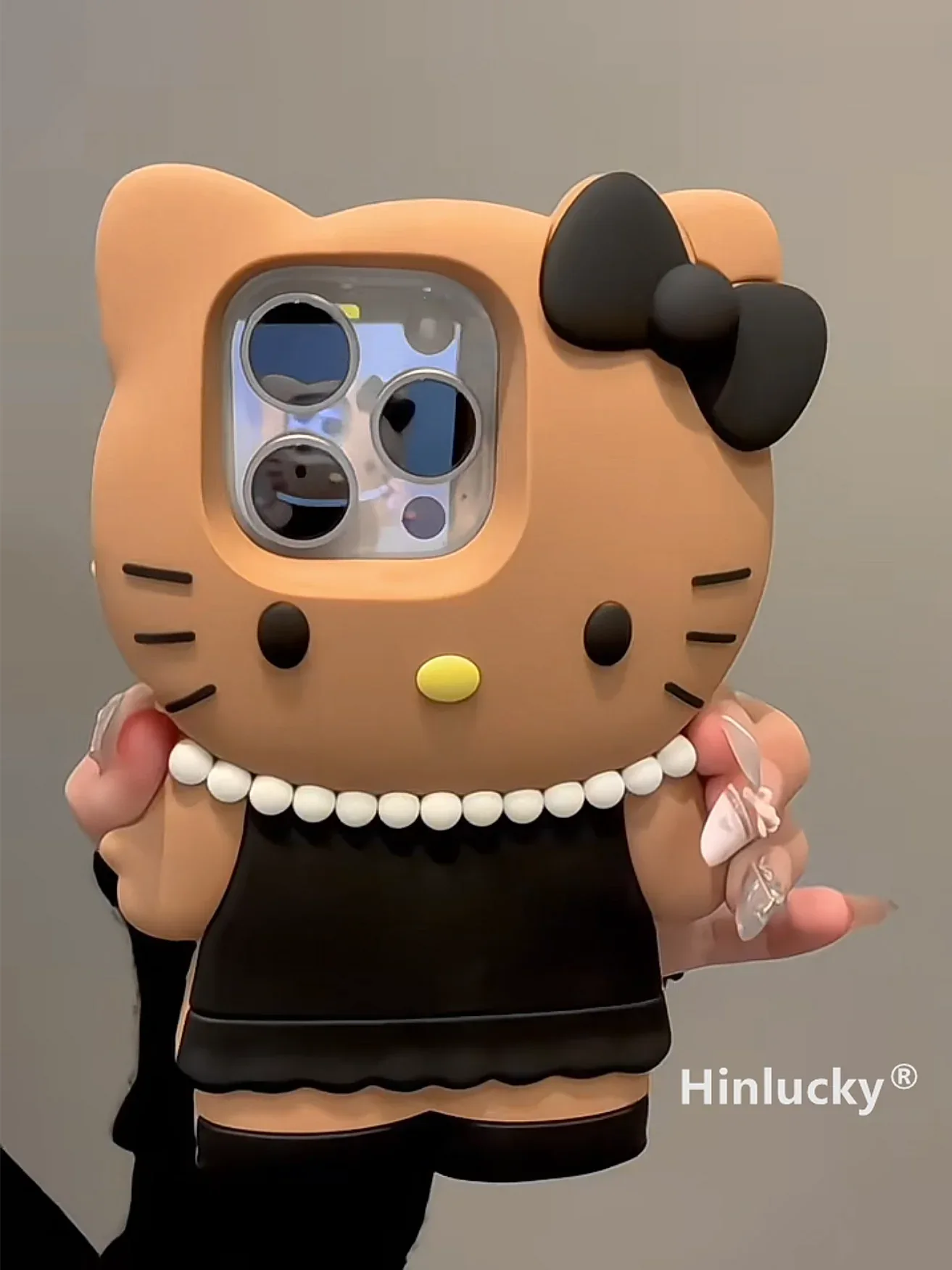 Ameigas Couture Kitty Case - Black Dress & Leather Cat Silicone Cover - Ameigas