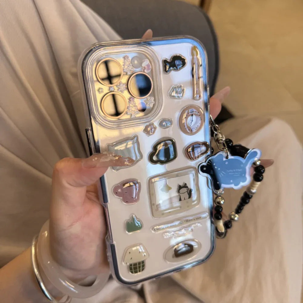 Ameigas DIY Pet Alarm Clock Case - Interactive Black Cat & White Dog with 3D Stickers & Soft Shell - Ameigas