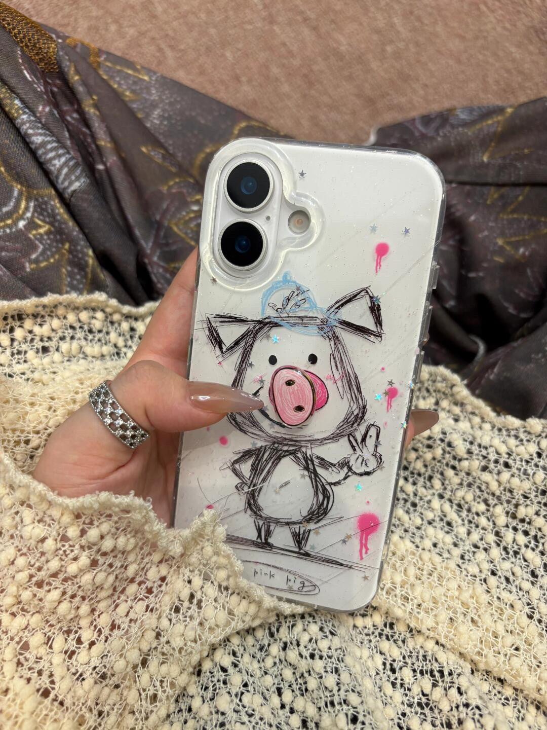 Ameigas INS Fun Cartoon Pig Nose Spinner Phone Case