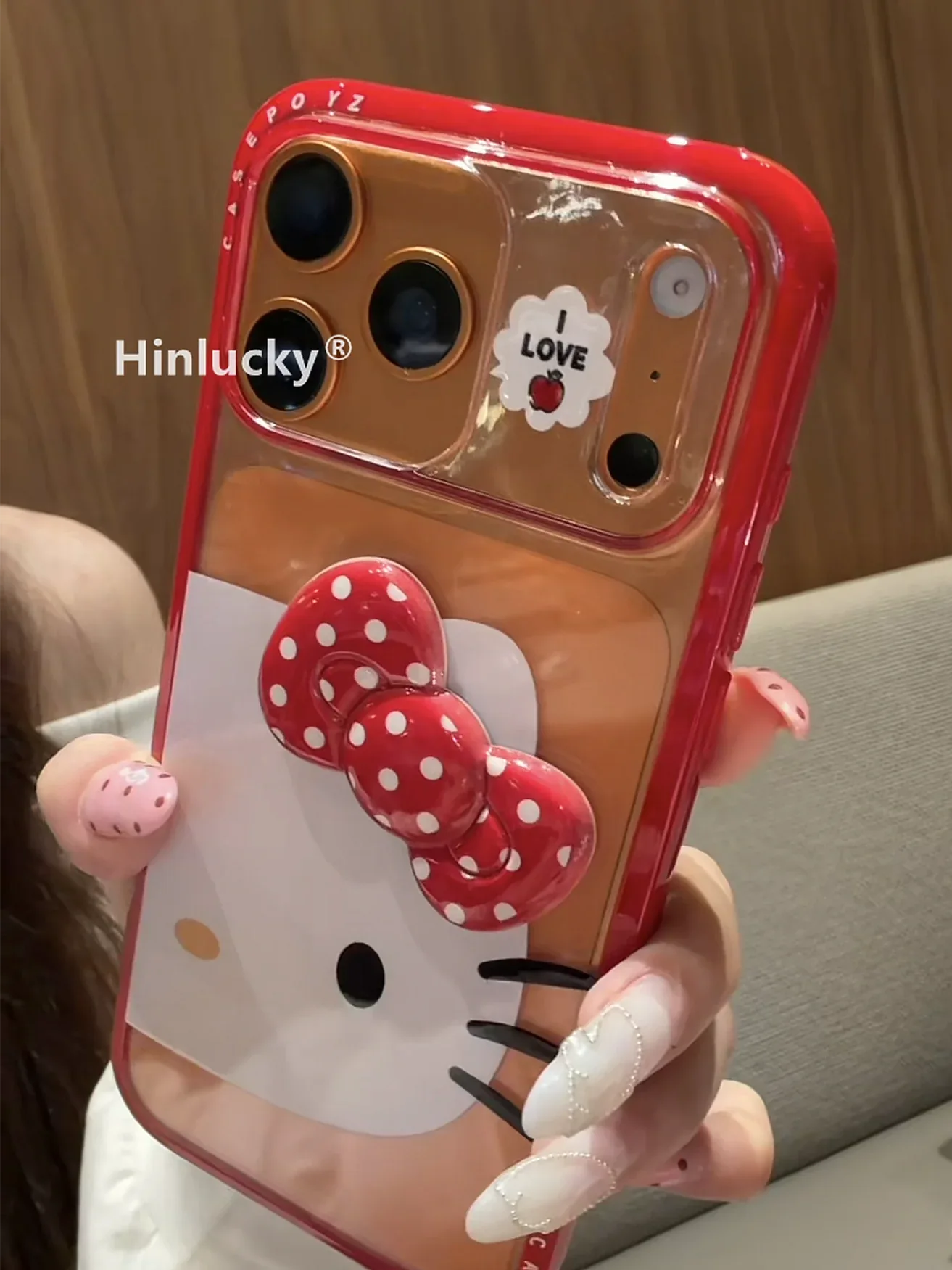 Ameigas Bow-Tie Purr Case - Polka Dot Red Ribbon Cat Acrylic Cover - Ameigas