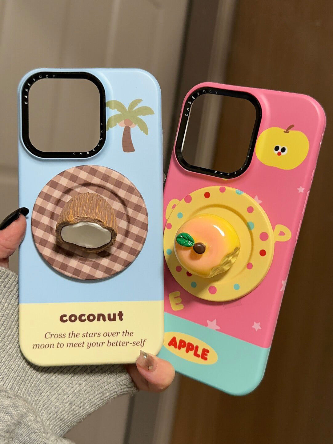 Ameigas Plaid & Palm Case - Yellow Checkered Design with Coconut Print, Detachable Kickstand & Magnetic Lock