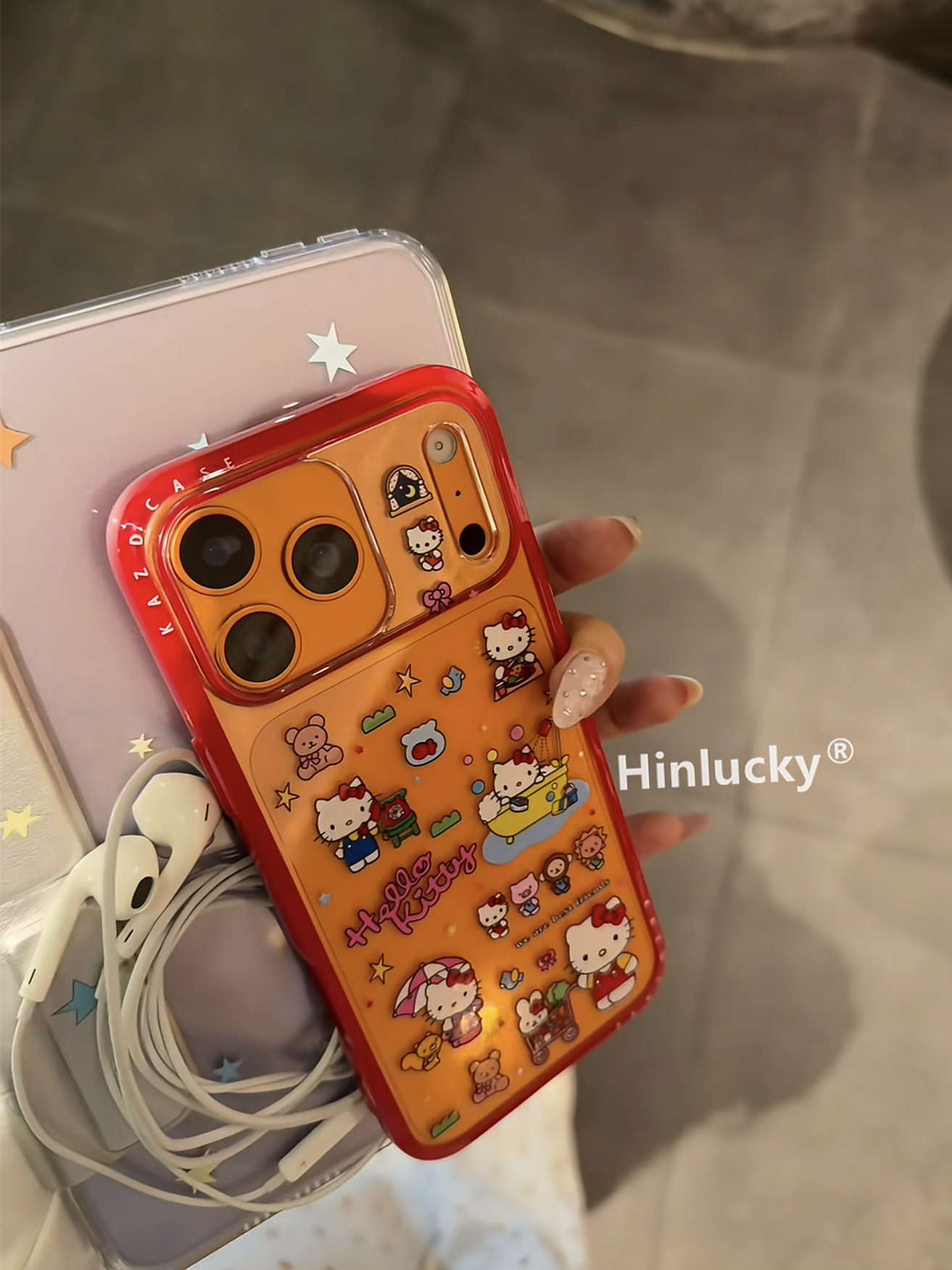 Ameigas J-K Deco Case - Cute Cartoon Cat Stickers with Red Acrylic Edge