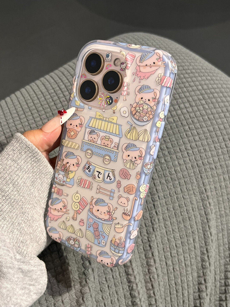 Ameigas Snack Fair Bear Case - Cute Picnic Market Dual-Mode Cover & MagSafe Stand