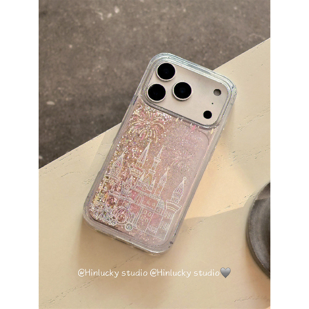 Ameigas Dreamy Pink Princess Castle Glitter Phone Case