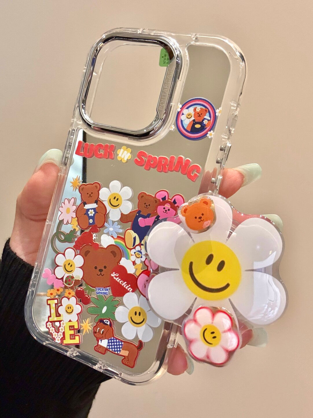 Ameigas Mirror Sunflower Bear Case - Reflective Design with Flip-Out Stand & Soft Protection