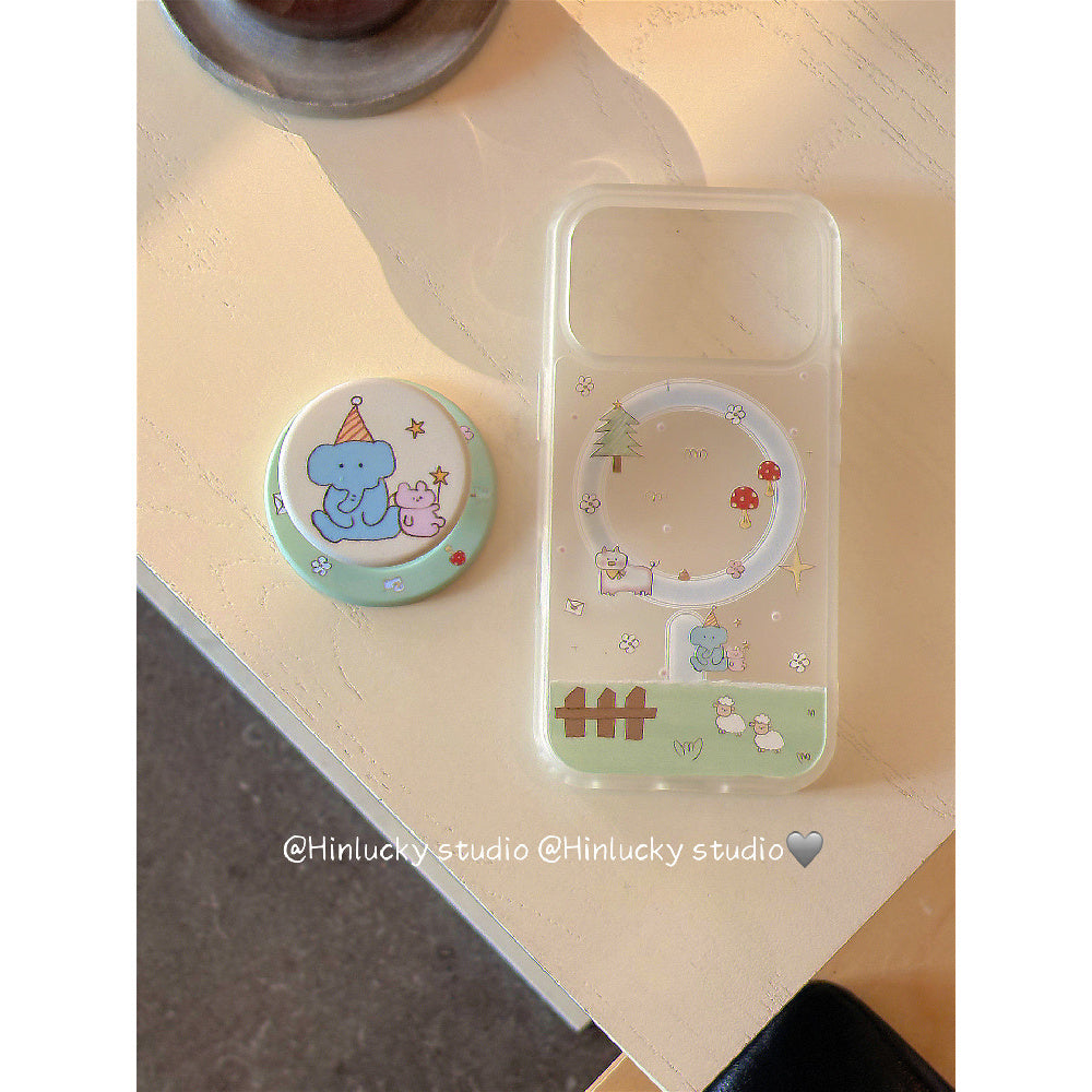 Ameigas Meadow Ellie Stand Case - Pastoral Elephant MagSafe Frosted Cover