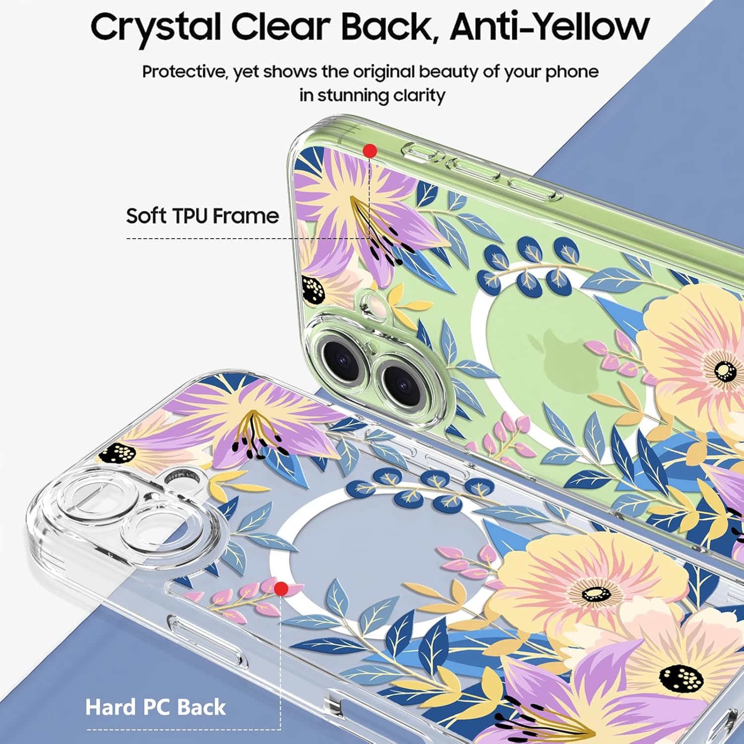 Ameigas Floral Magnetic Clear Bumper Case with Camera Protection