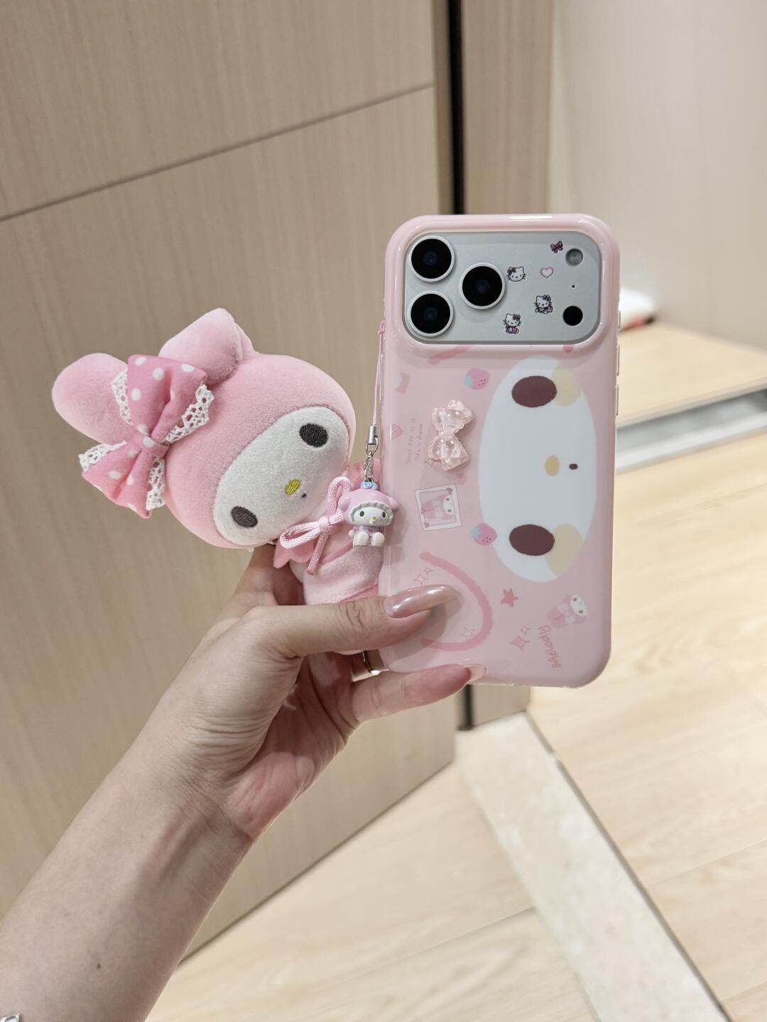 Ameigas My Melody Bow Case - Cartoon Pink with Double Hearts & Ribbon Design