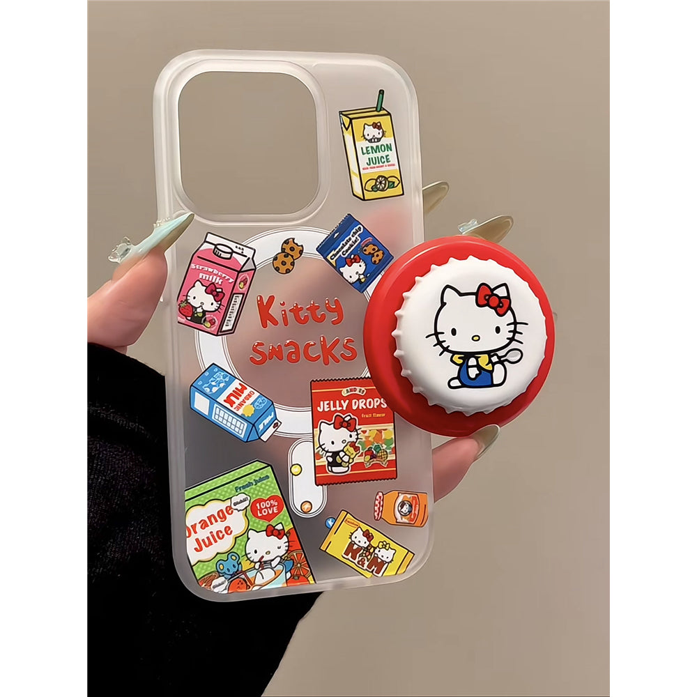 Ameigas Snack Lid Kitty Stand Case - Cute Cat & Bottle Cap MagSafe Cover for iPhone
